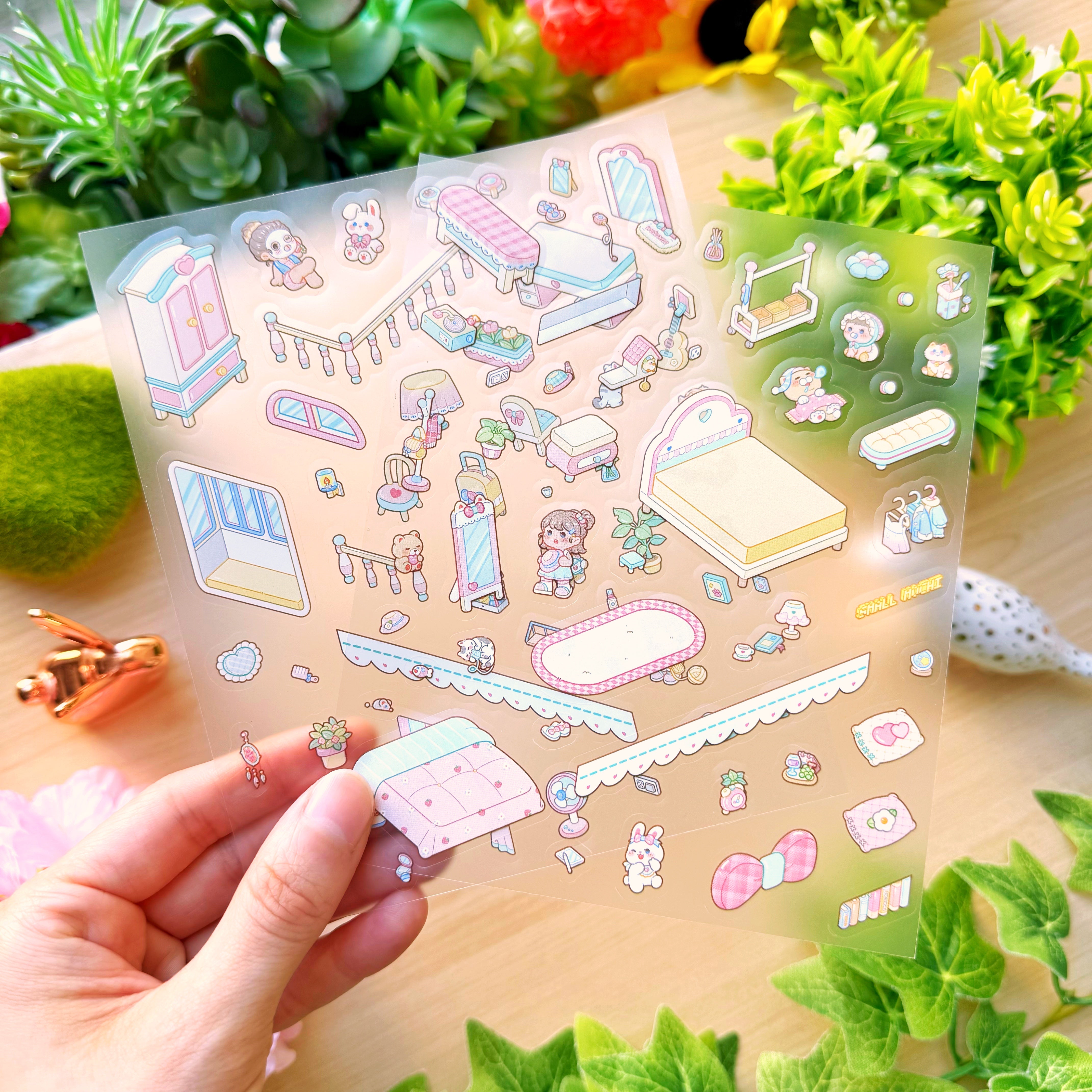 Isometric Scene Sticker - Cozy Bedroom (Small Mochi)