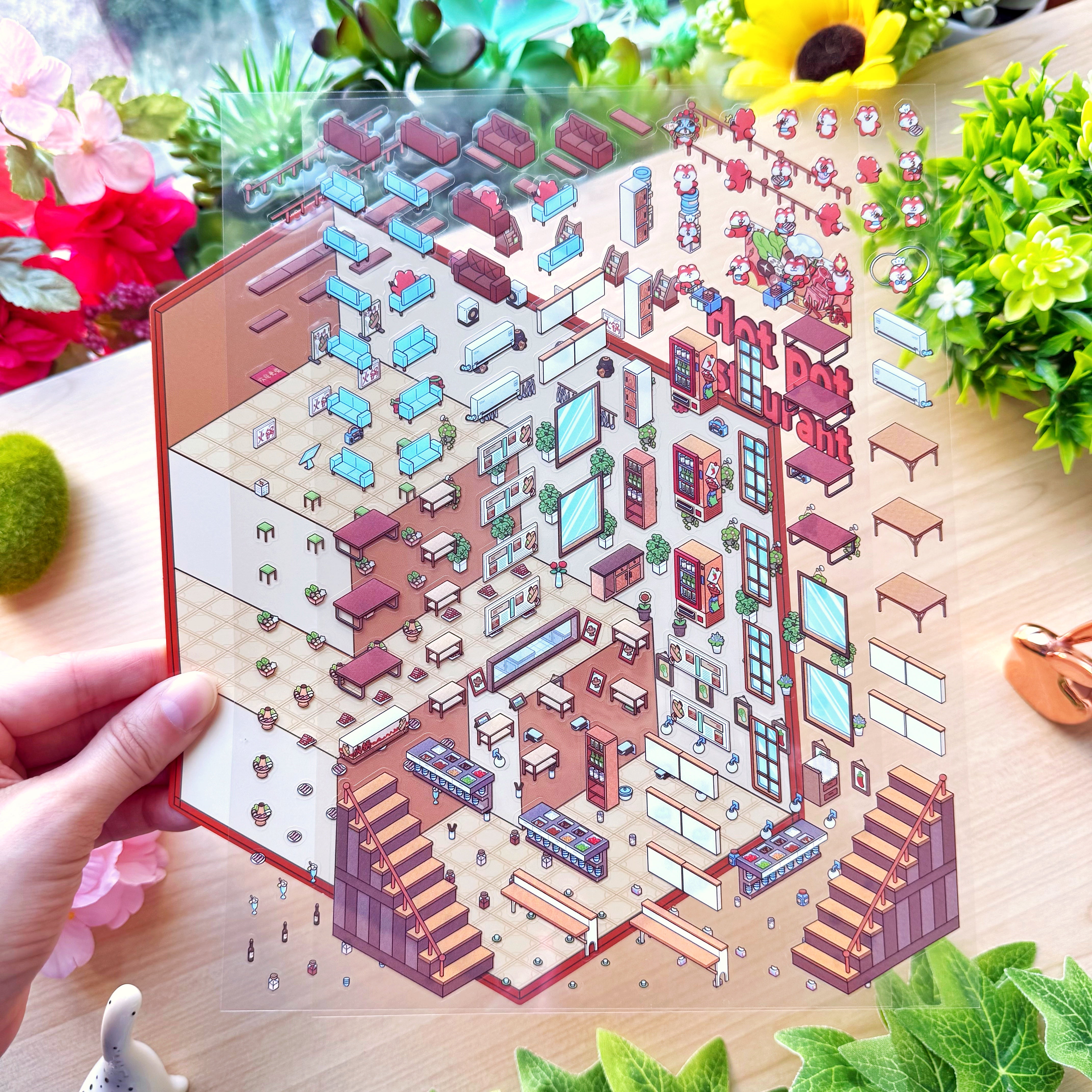 Isometric Scene Sticker - Hotpot Restaurant (Jumbo World)