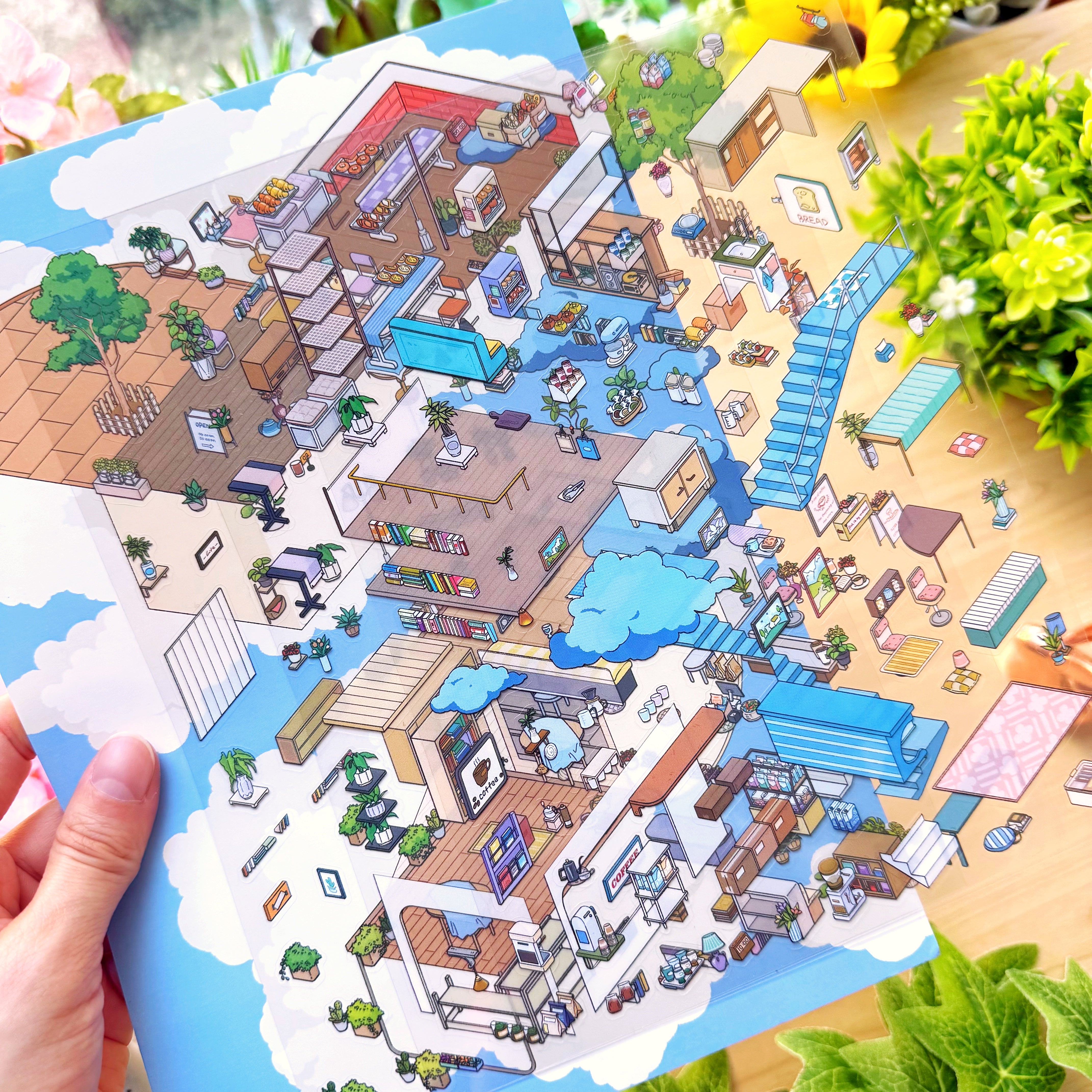 Isometric Scene Sticker - Cloudside Café (Jumbo World)