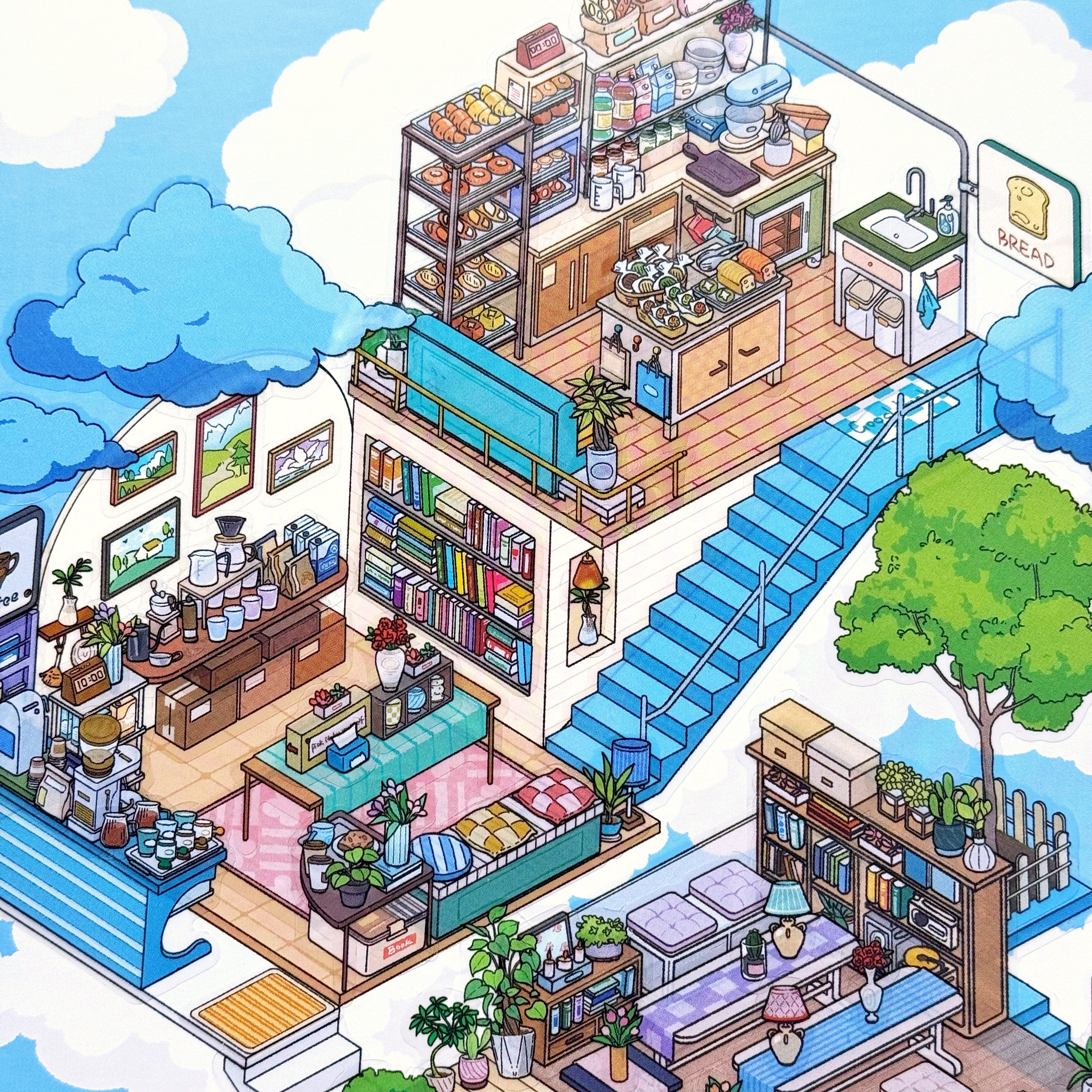 Isometric Scene Sticker - Cloudside Café (Jumbo World)