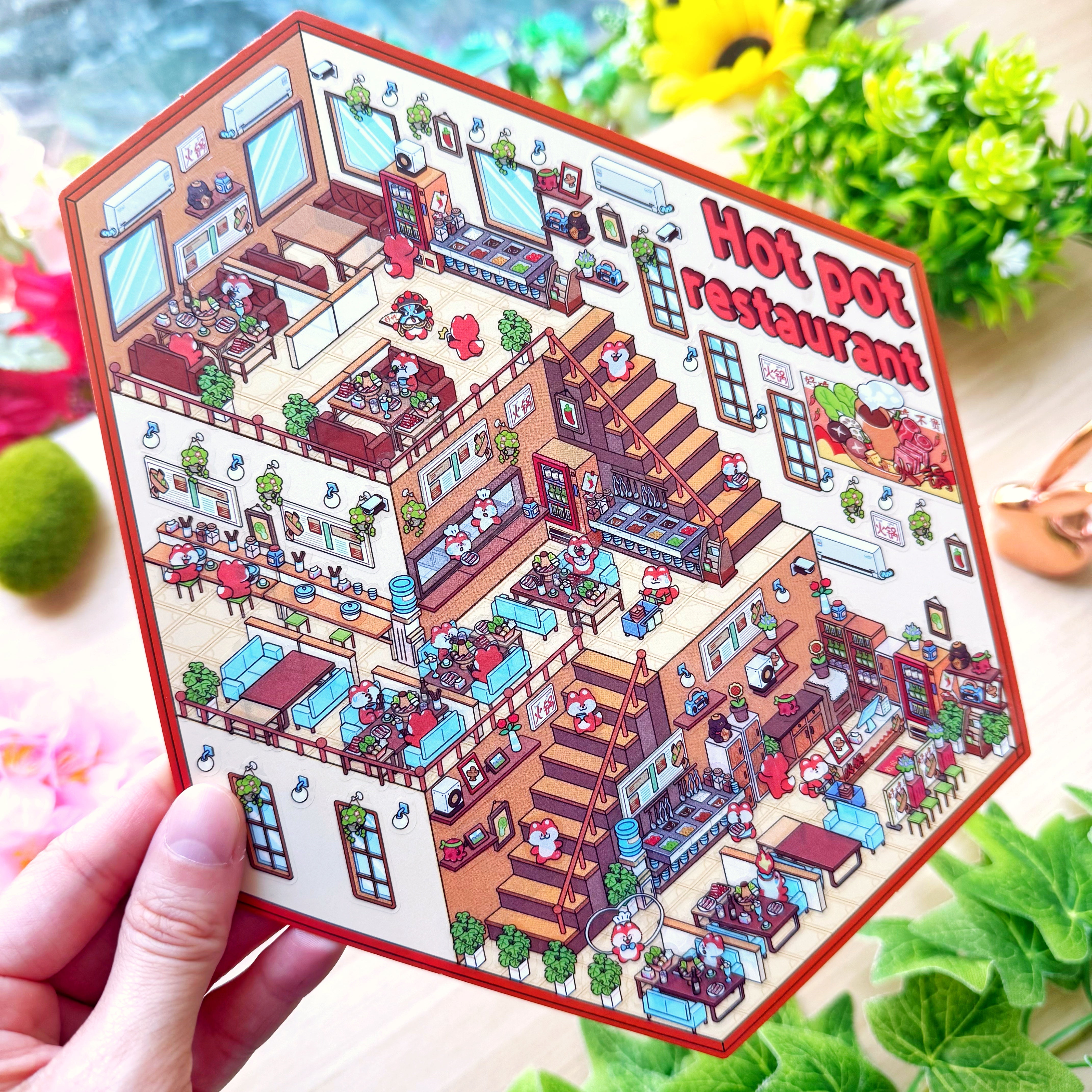 Isometric Scene Sticker - Hotpot Restaurant (Jumbo World)