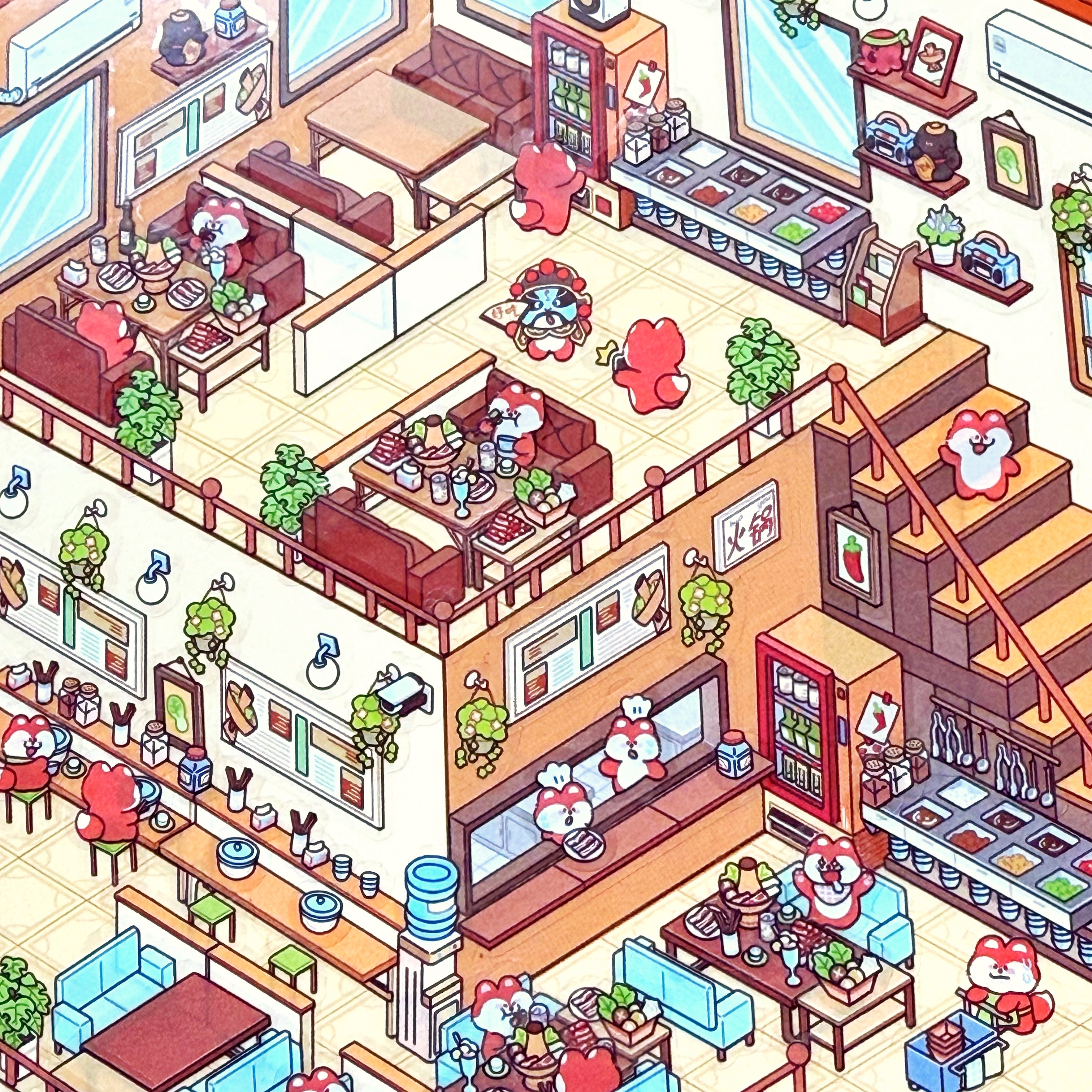 Isometric Scene Sticker - Hotpot Restaurant (Jumbo World)