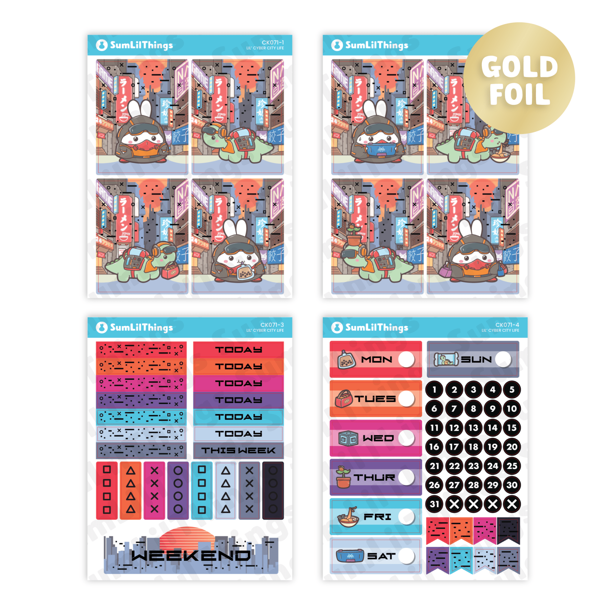 Decorative Kit - Lil' Cyber City Life (10 Pages) - Holo Gold Foil - SumLilThings