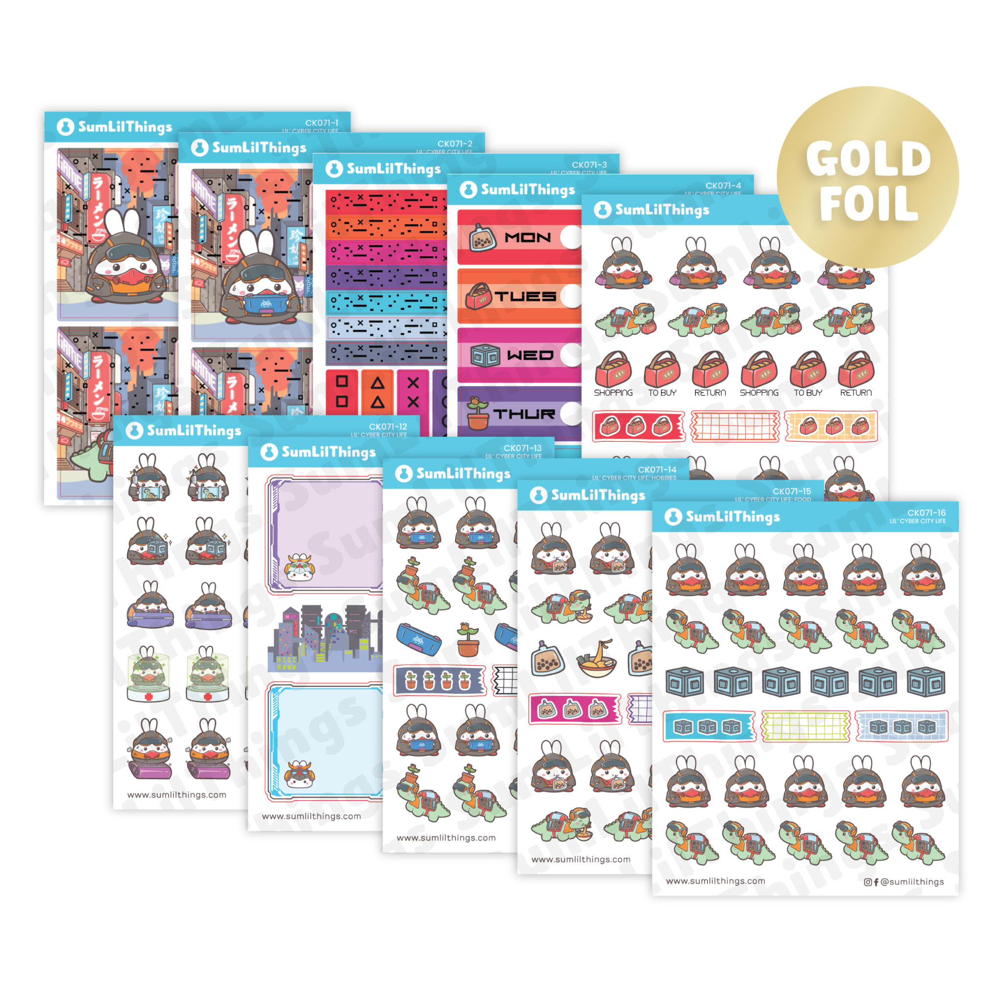 Decorative Kit - Lil' Cyber City Life (10 Pages) - Holo Gold Foil - SumLilThings