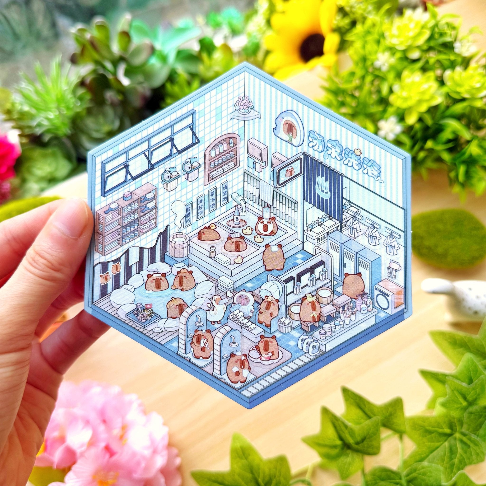 Isometric Scene Sticker - Capybara Hot Spring (Simno Series 2) - SumLilThings