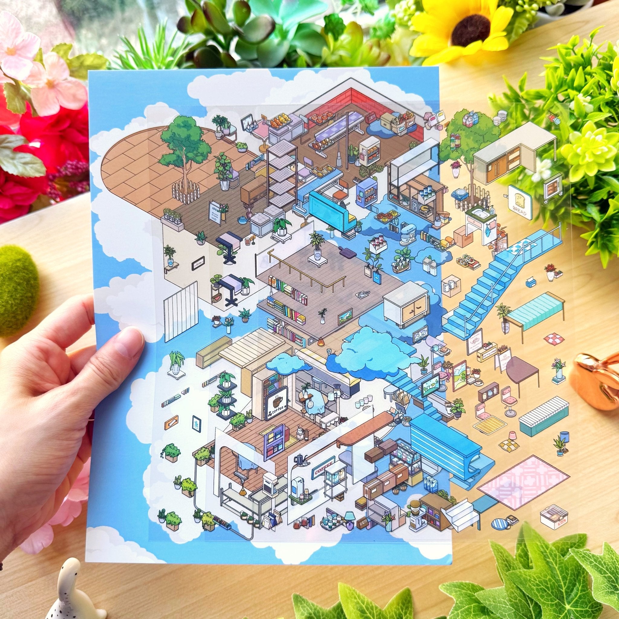Isometric Scene Sticker - Cloudside Café (Jumbo World) - SumLilThings