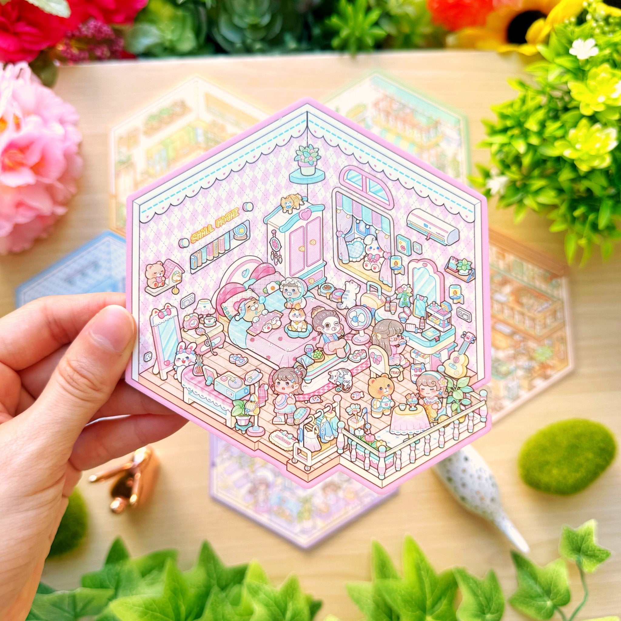 Isometric Scene Sticker - Cozy Bedroom (Small Mochi) - SumLilThings