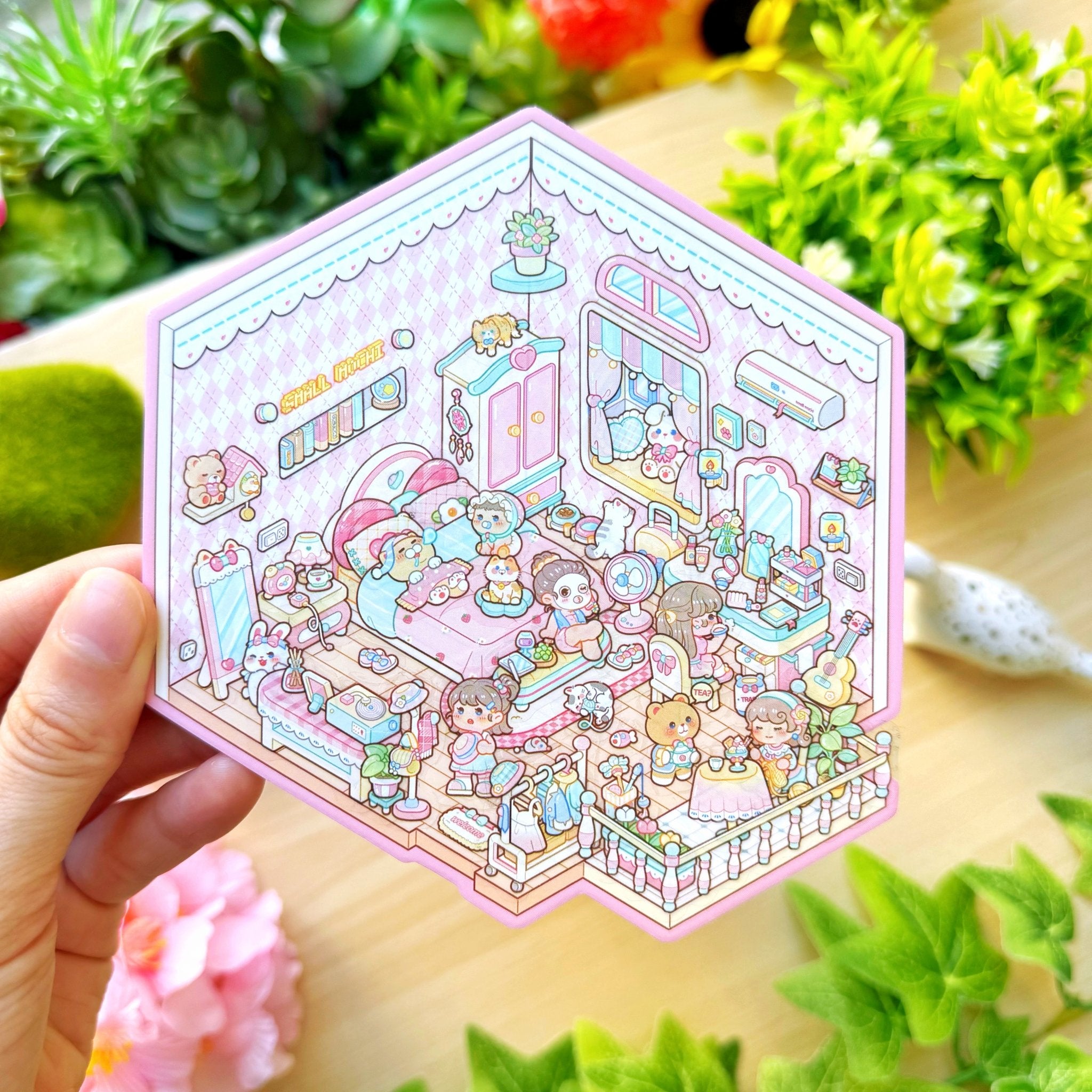 Isometric Scene Sticker - Cozy Bedroom (Small Mochi) - SumLilThings