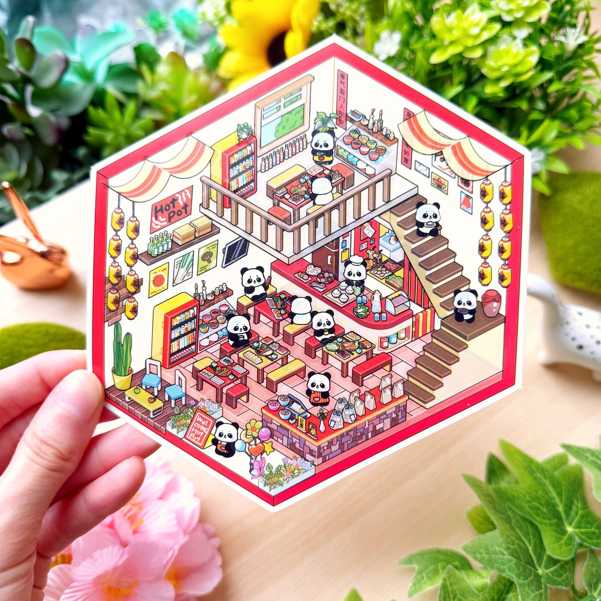 Isometric Scene Sticker - Panda's Flaming Hotpot (Series 4) - SumLilThings
