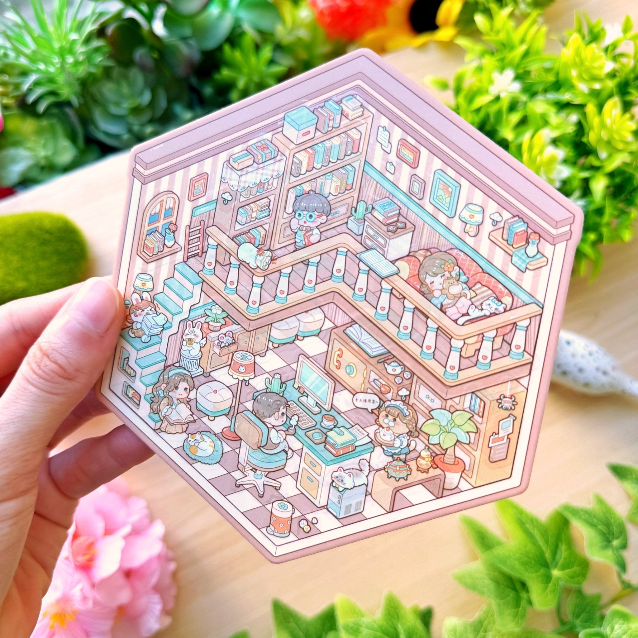 Isometric Scene Sticker - Vintage Study Room (Small Mochi) - SumLilThings