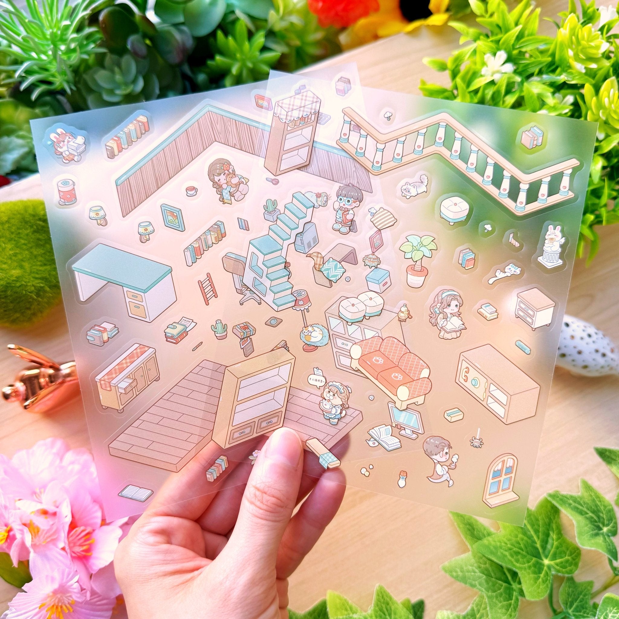 Isometric Scene Sticker - Vintage Study Room (Small Mochi) - SumLilThings