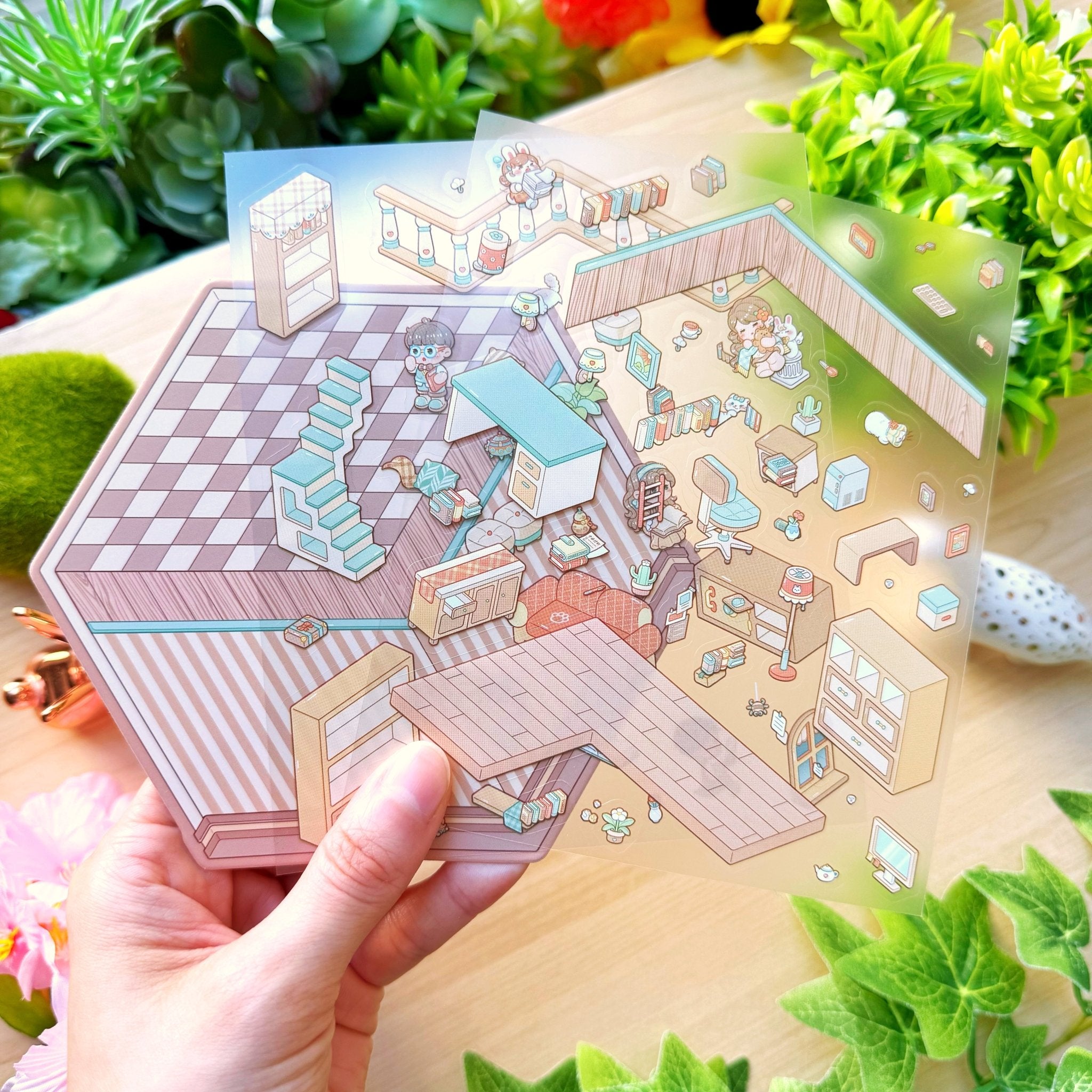 Isometric Scene Sticker - Vintage Study Room (Small Mochi) - SumLilThings