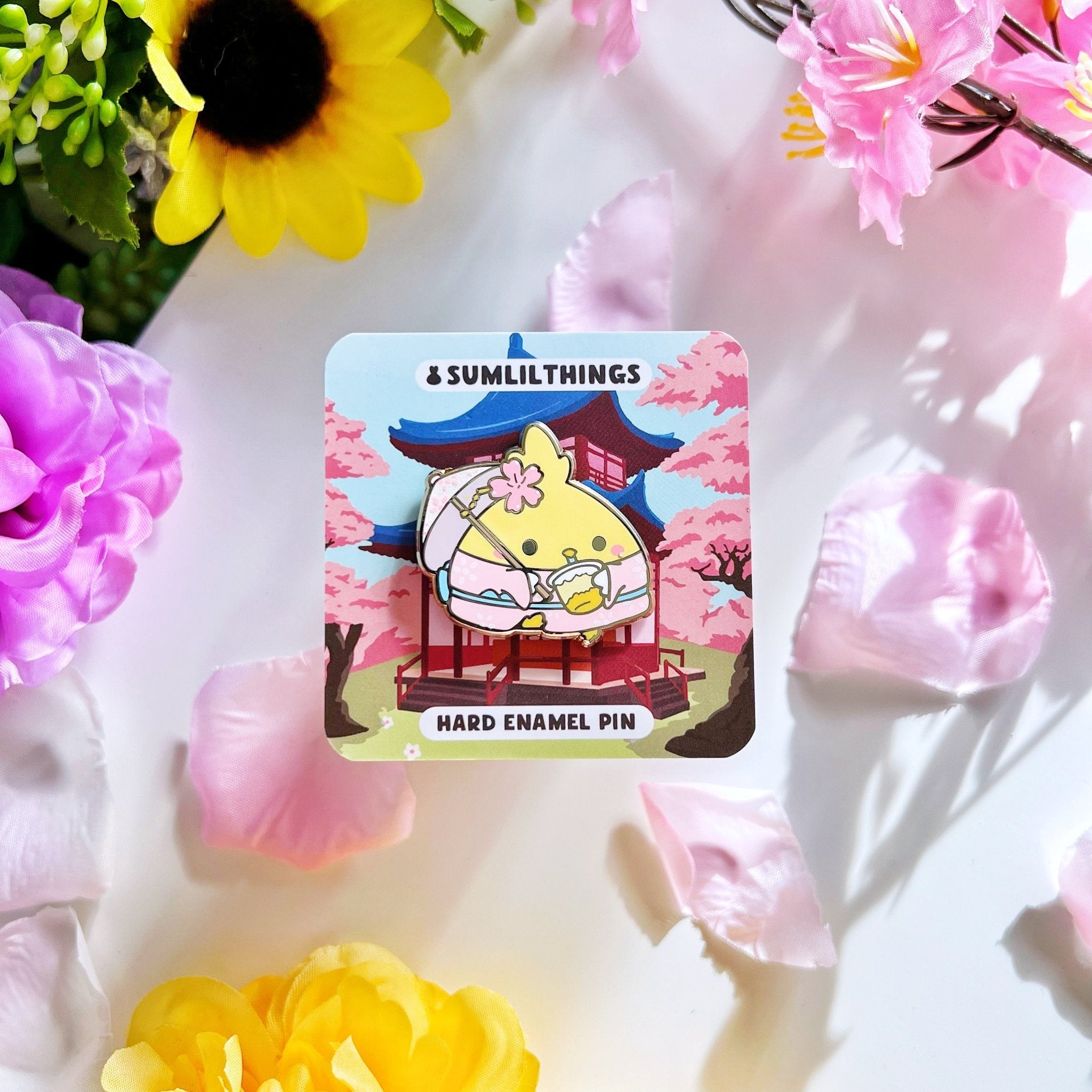 Enamel Pin - Chichi the Cockatiel with Mango Pomelo Drink - SumLilThings