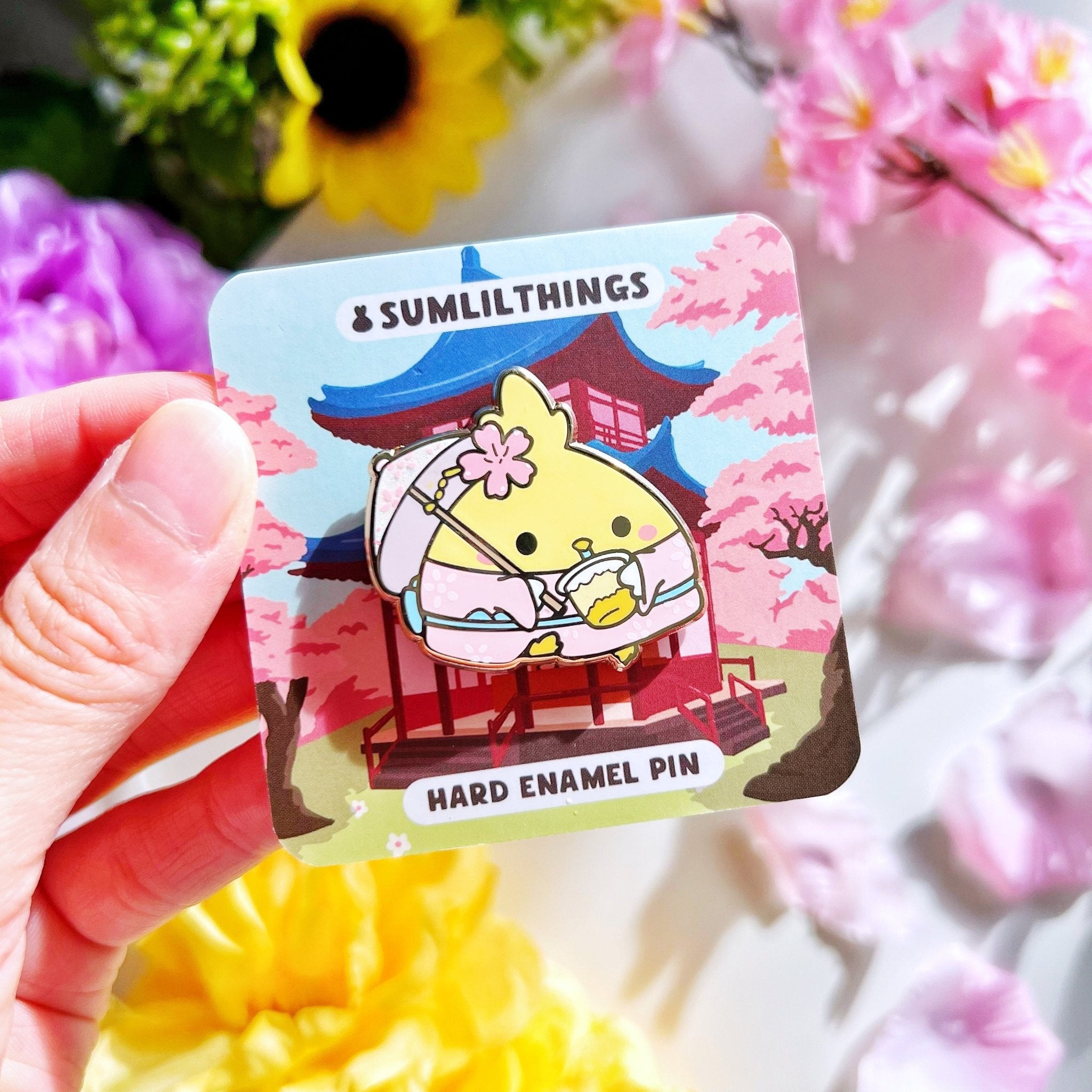 Enamel Pin - Chichi the Cockatiel with Mango Pomelo Drink - SumLilThings