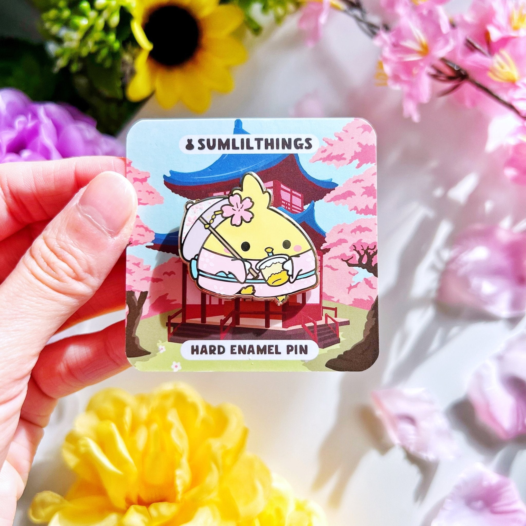 Enamel Pin - Chichi the Cockatiel with Mango Pomelo Drink - SumLilThings