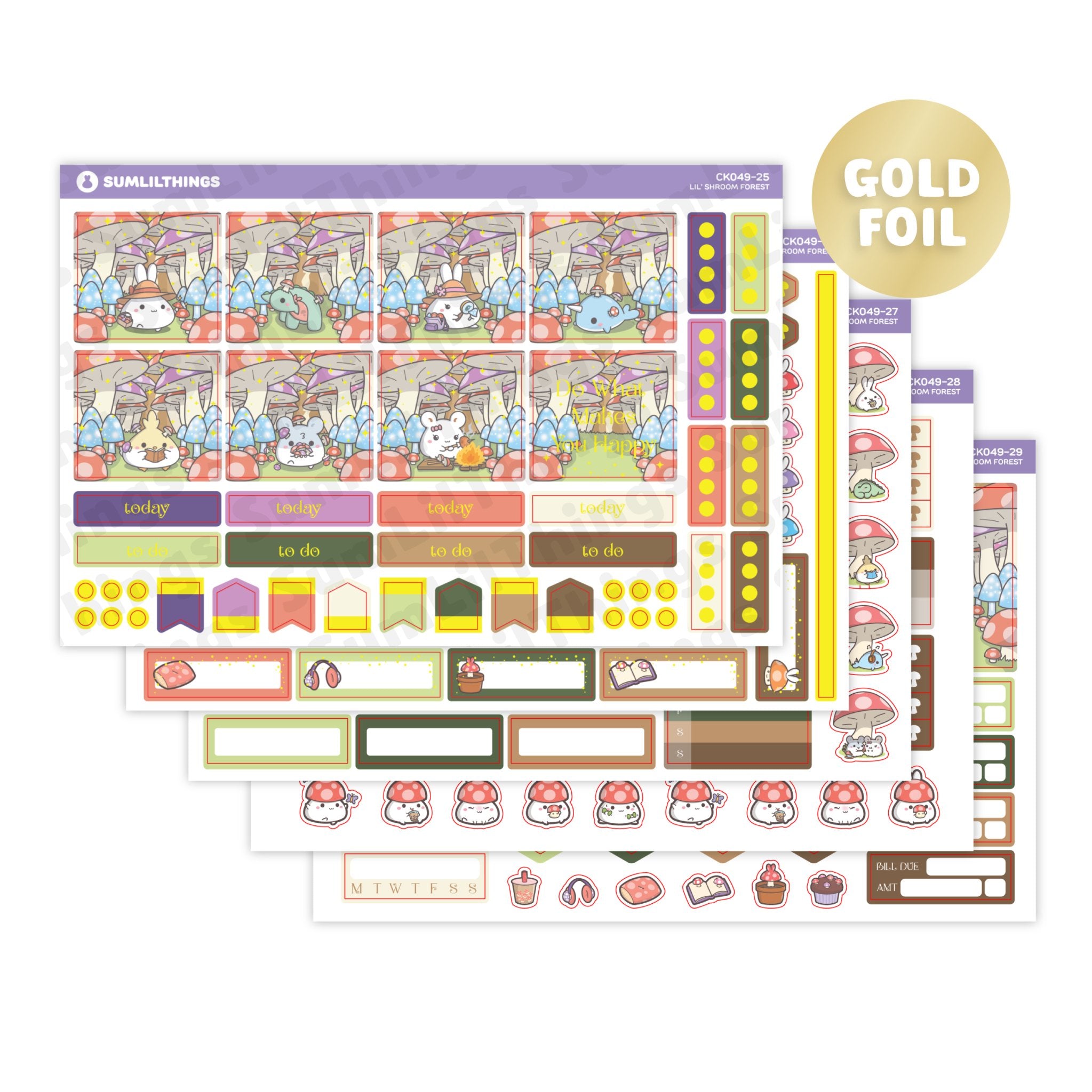 Hobonichi COUSIN - Lil' Mushroom Forest - Gold Foil - SumLilThings