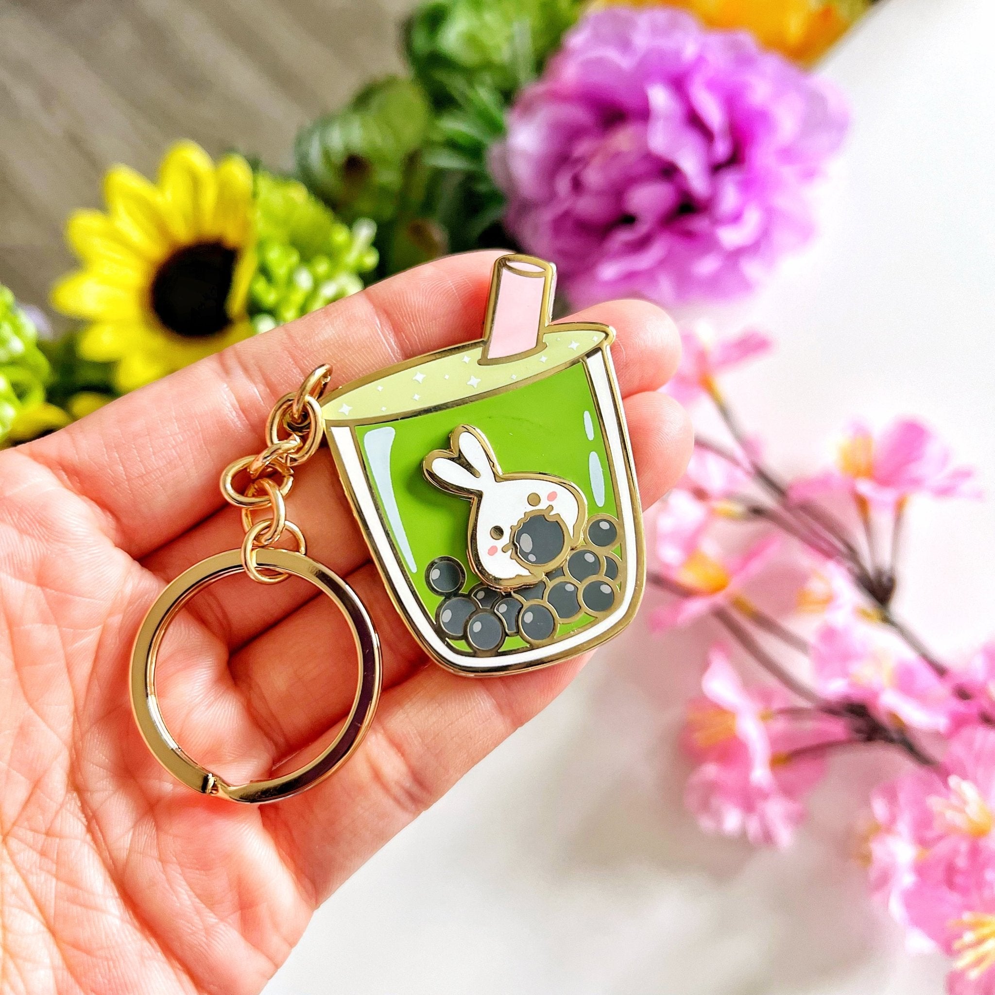 Keychain - Lil' Matcha Boba Milk Tea (Interactive Spinner) - SumLilThings