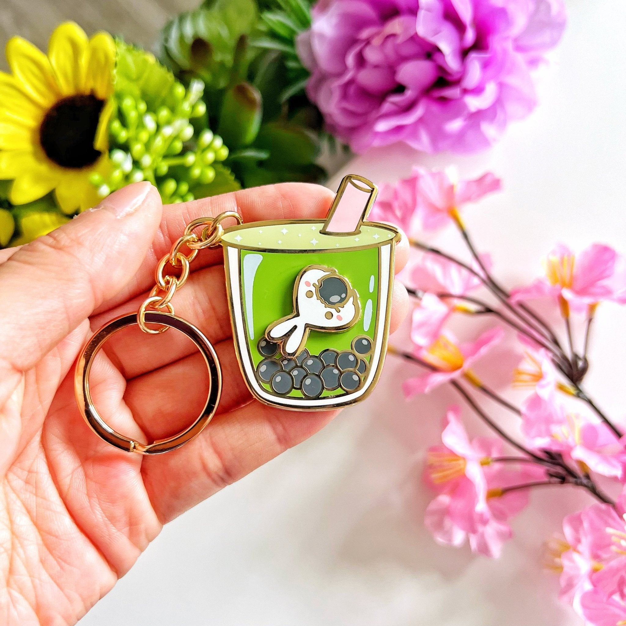 Keychain - Lil' Matcha Boba Milk Tea (Interactive Spinner) - SumLilThings