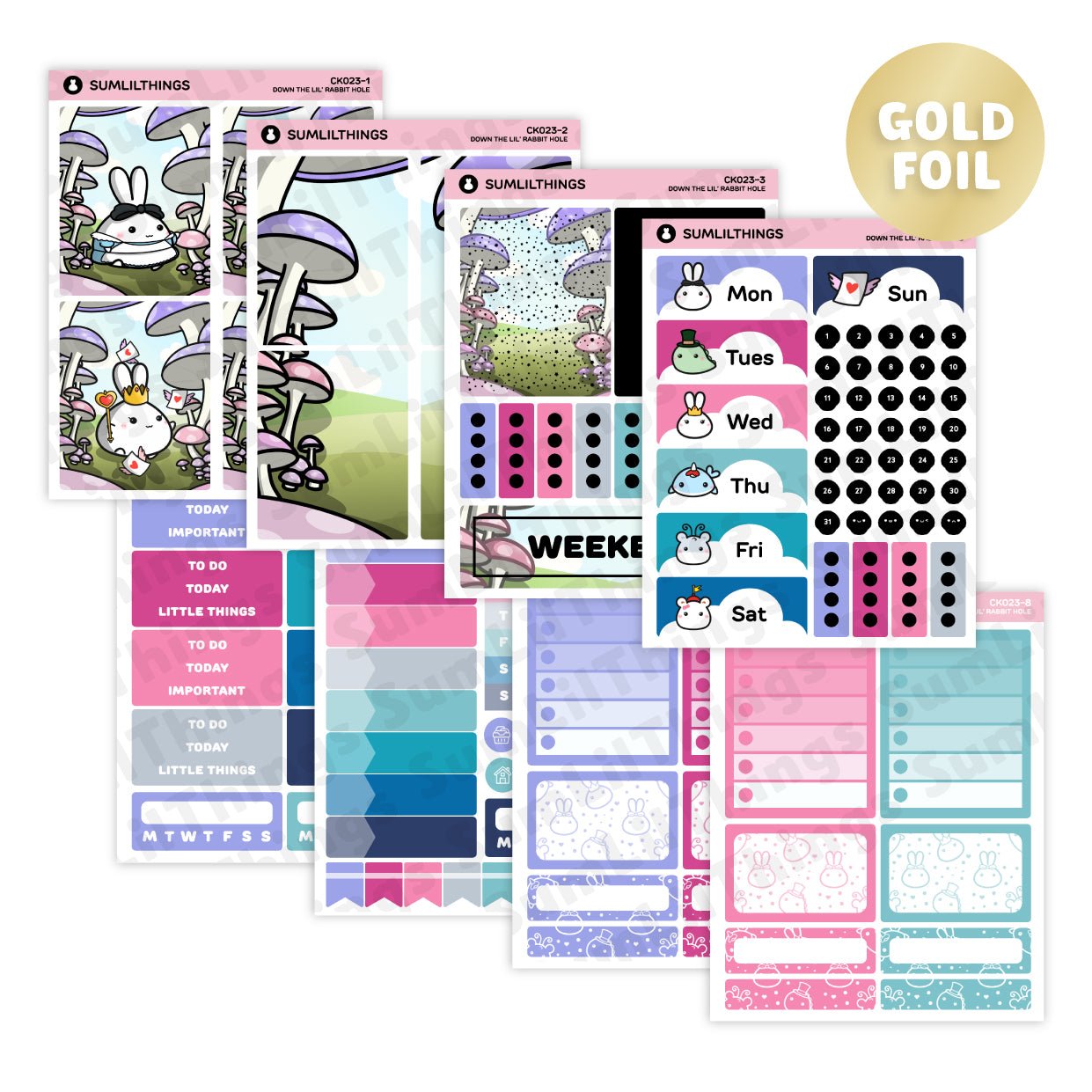 Vertical Kit - Down The Rabbit Hole (11 Pages) - Gold Foil - SumLilThings