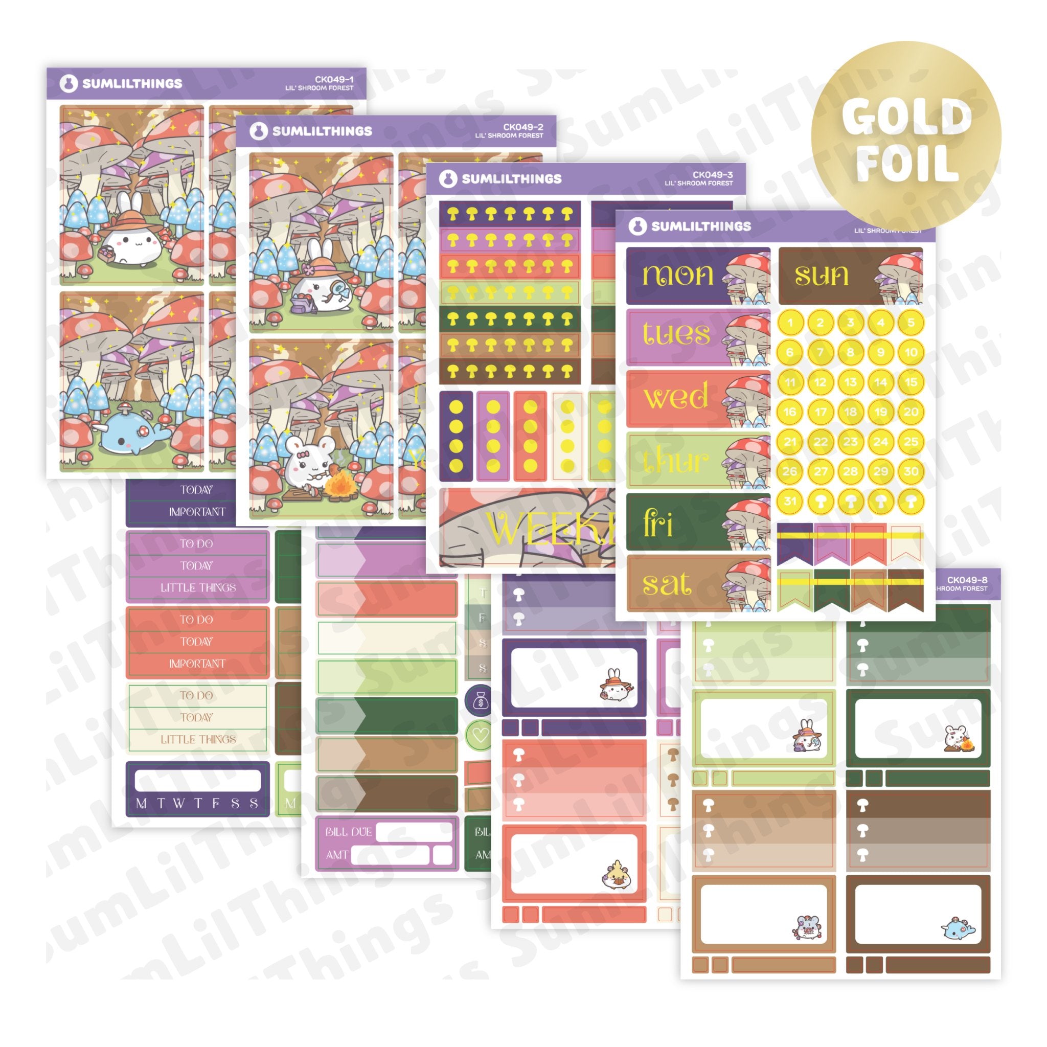 Vertical Kit - Lil' Mushroom Forest (9 Pages) - Gold Foil - SumLilThings