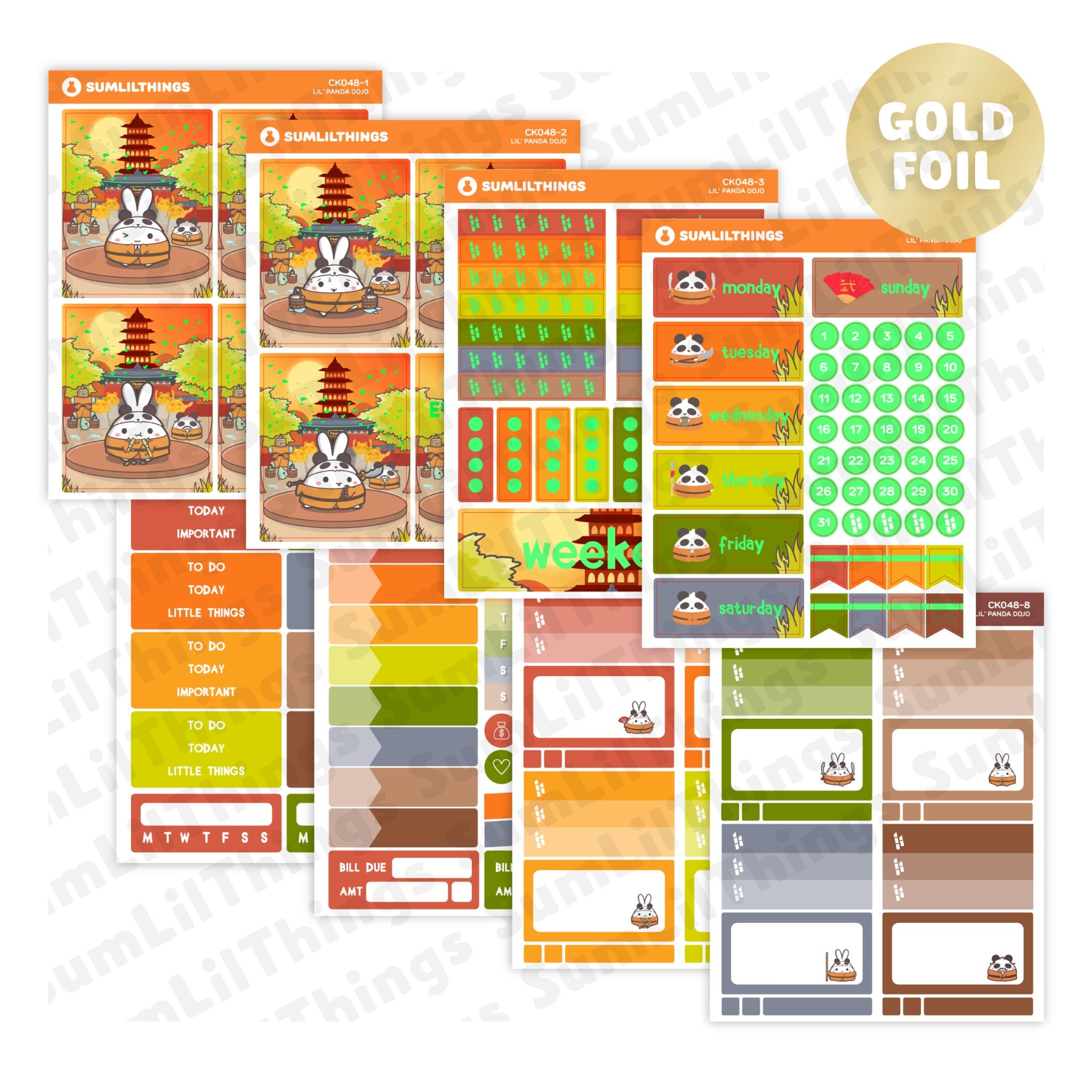 Vertical Kit - Lil' Panda Dojo (9 Pages) - Gold Foil - SumLilThings