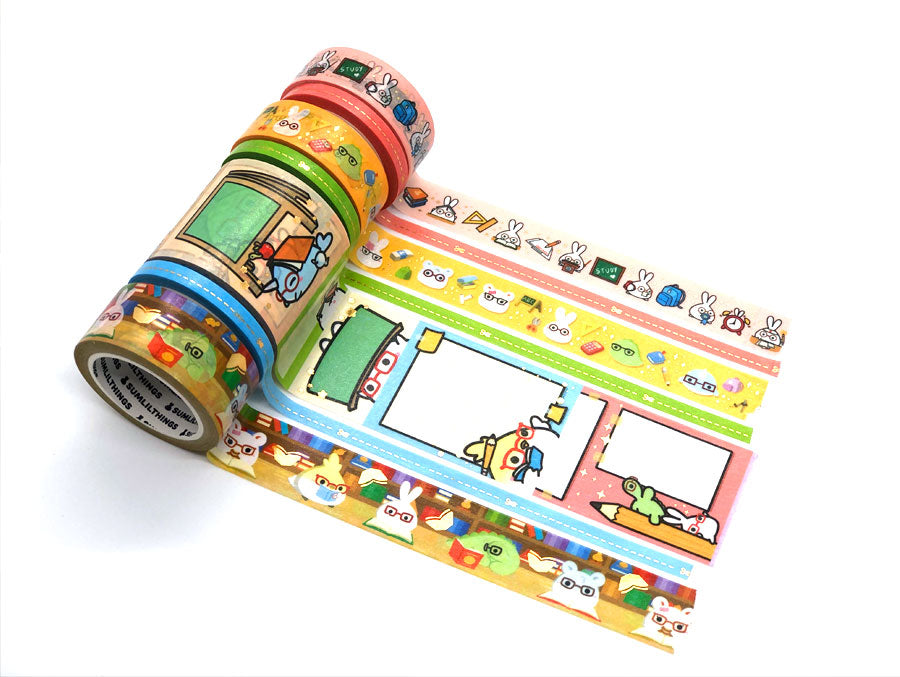 Washi Tape - Late for School - Gold Foil - Set of 7