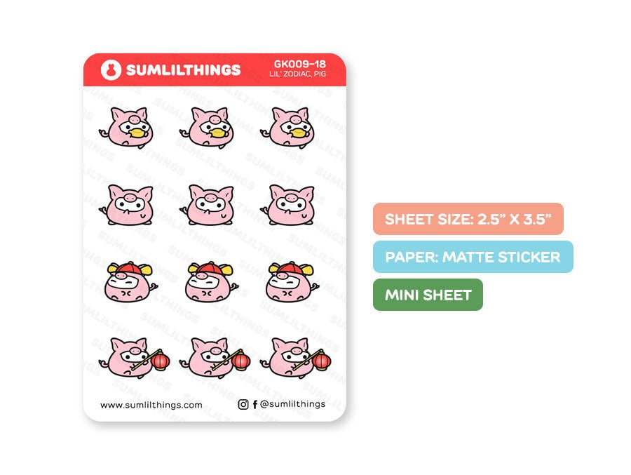 Year of the Pig Stickers - Mini Sheet - SumLilThings