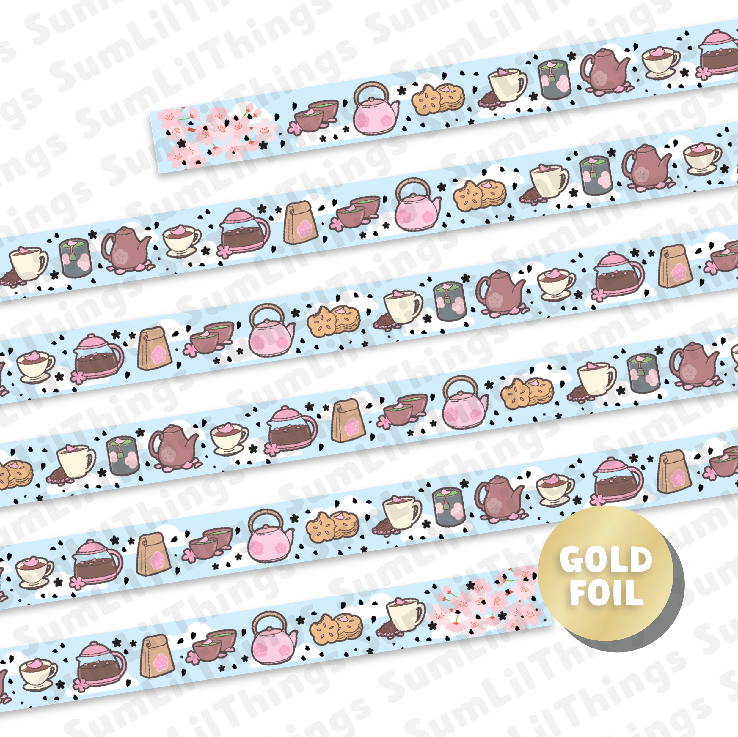 Washi Tape - Lil' Sakura Cafe Collection (Gold Foil)