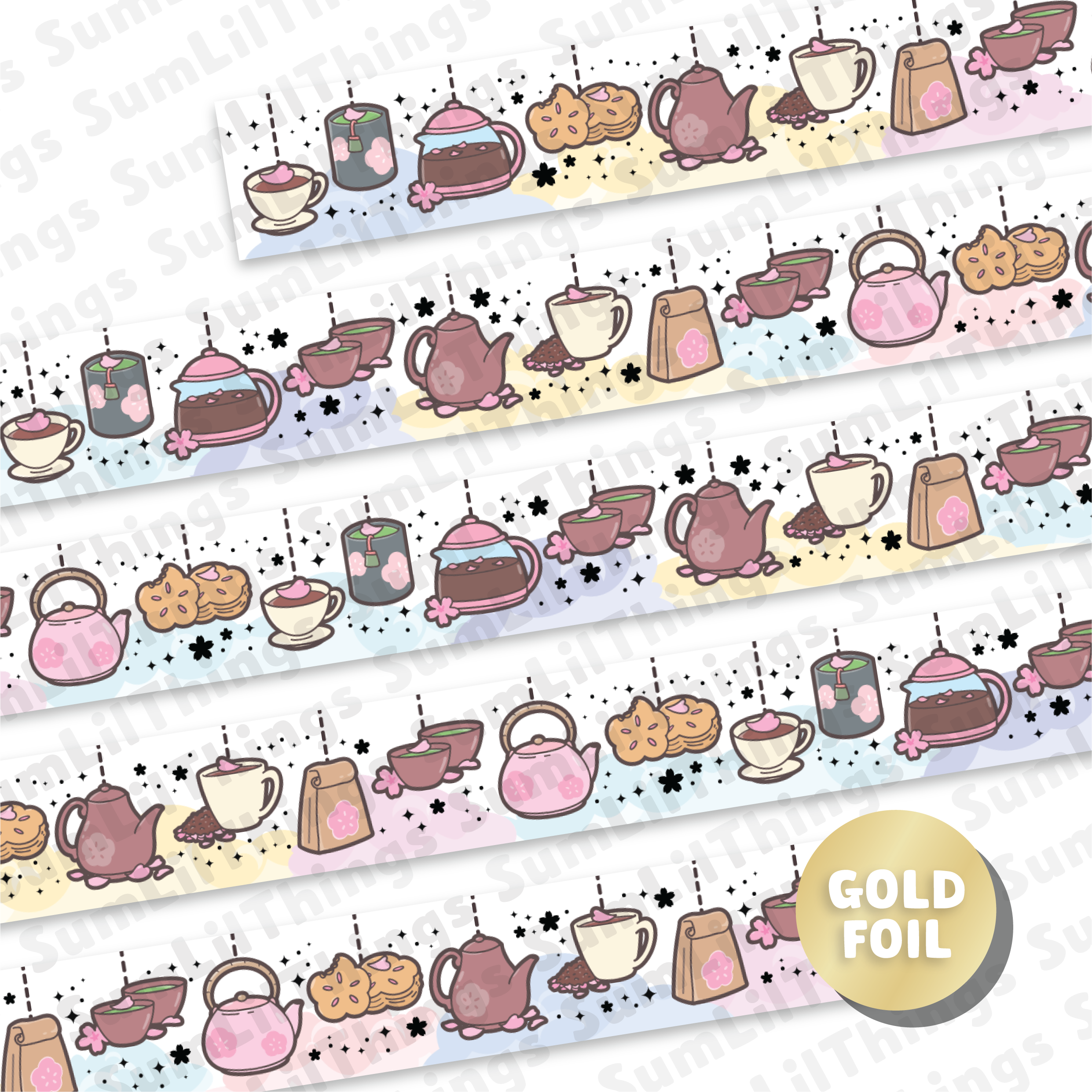 Washi Tape - Lil' Sakura Cafe Collection (Gold Foil)