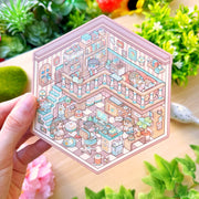 Isometric Scene Sticker - Vintage Study Room (Small Mochi)