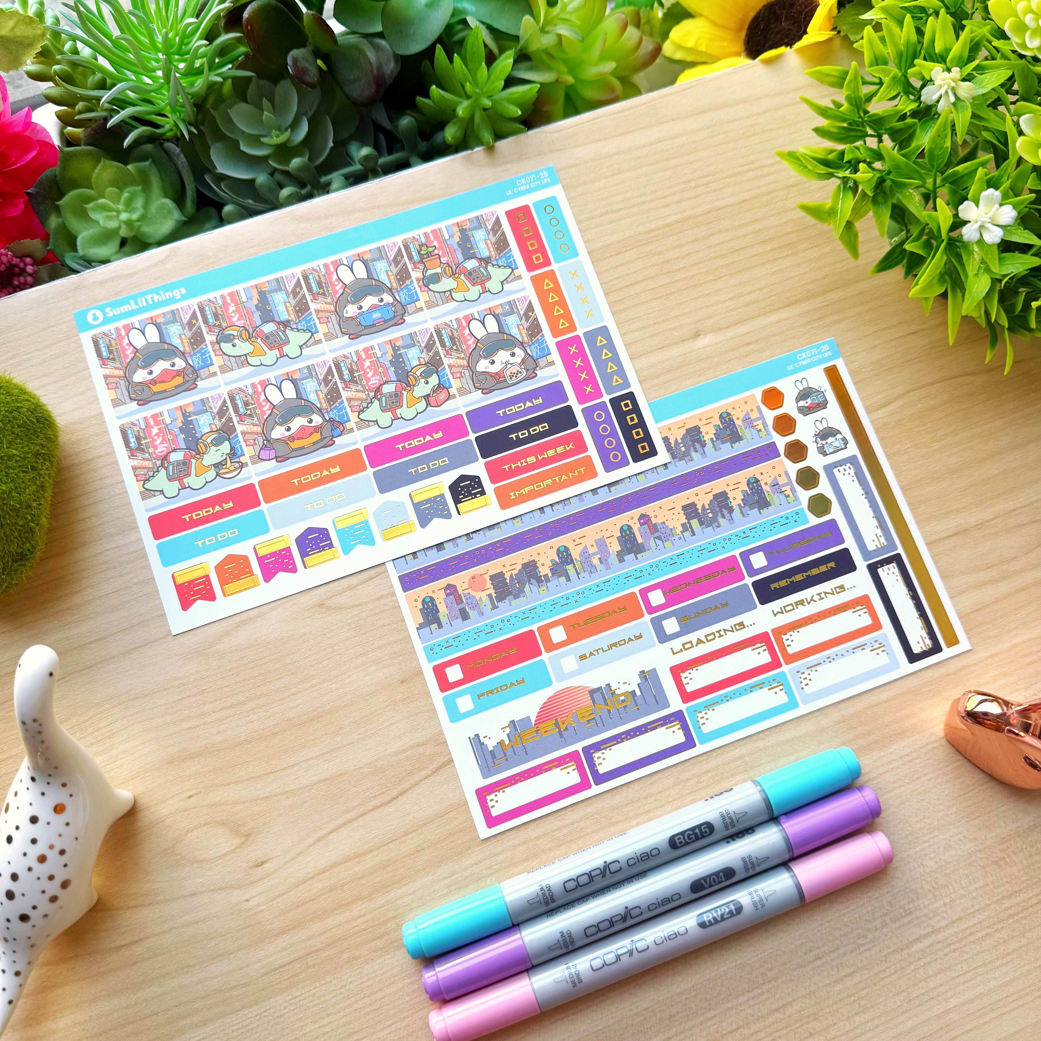 Hobonichi COUSIN - Lil&#39; Cyber City Life - Holo Gold Foil