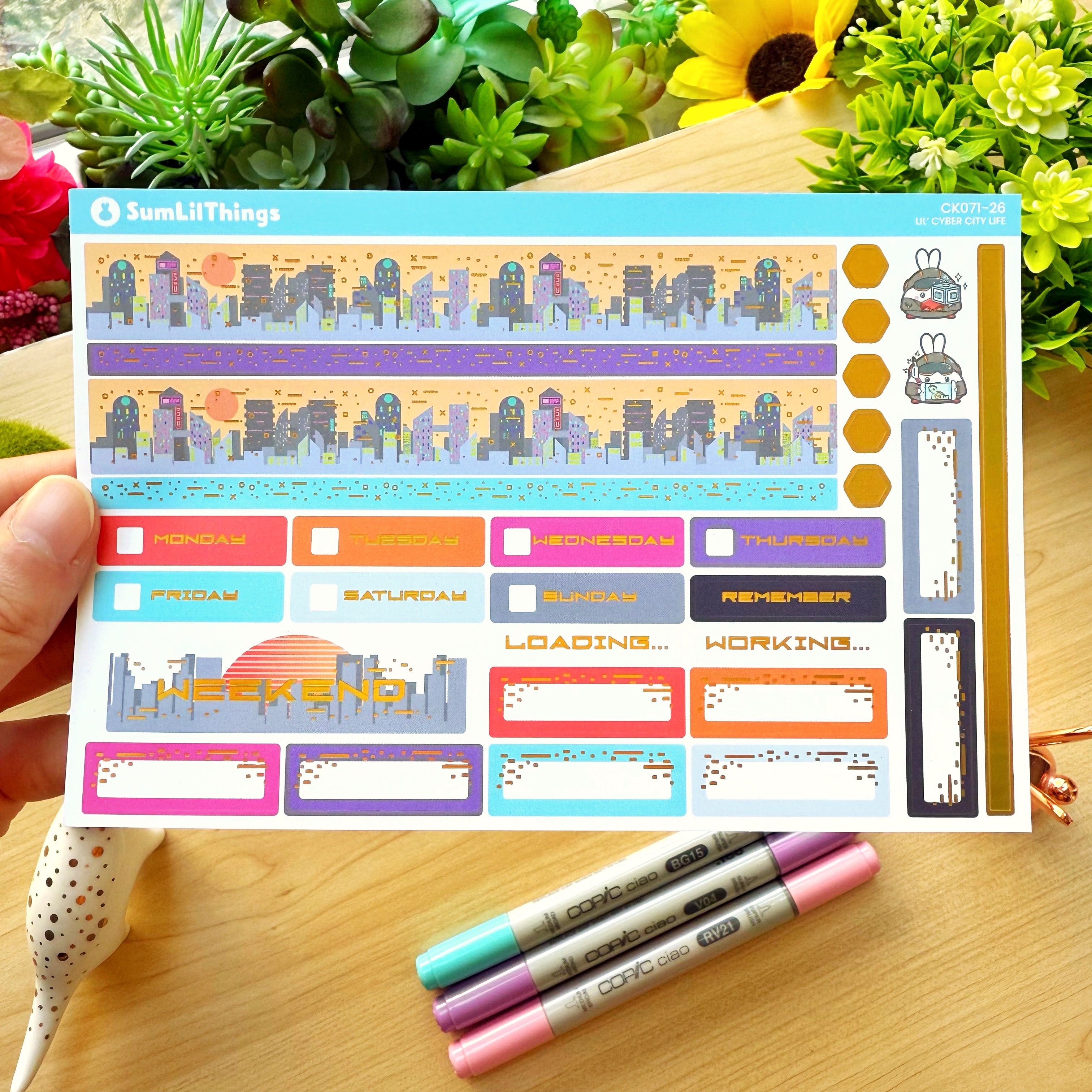 Hobonichi COUSIN - Lil&#39; Cyber City Life - Holo Gold Foil