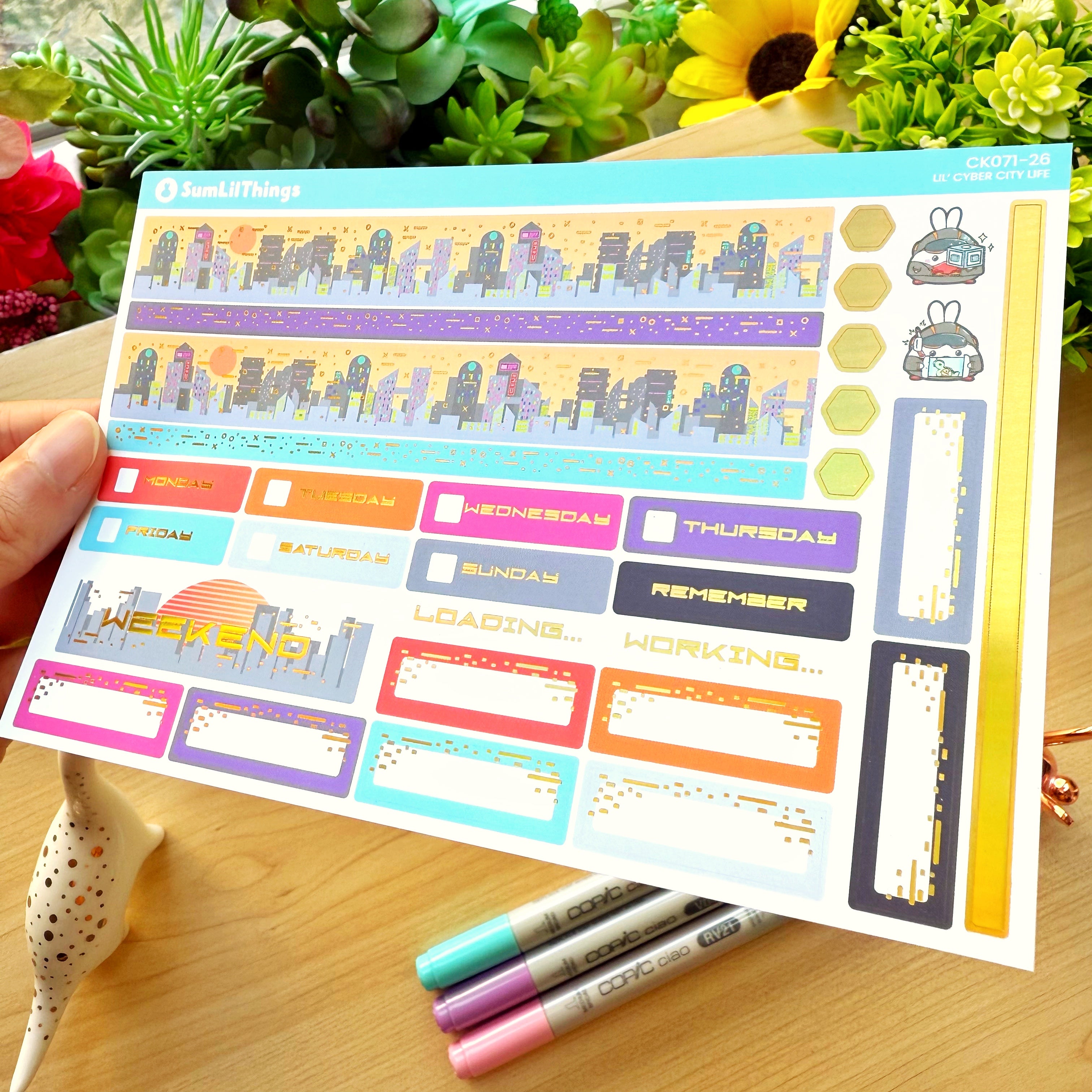 Hobonichi COUSIN - Lil&#39; Cyber City Life - Holo Gold Foil
