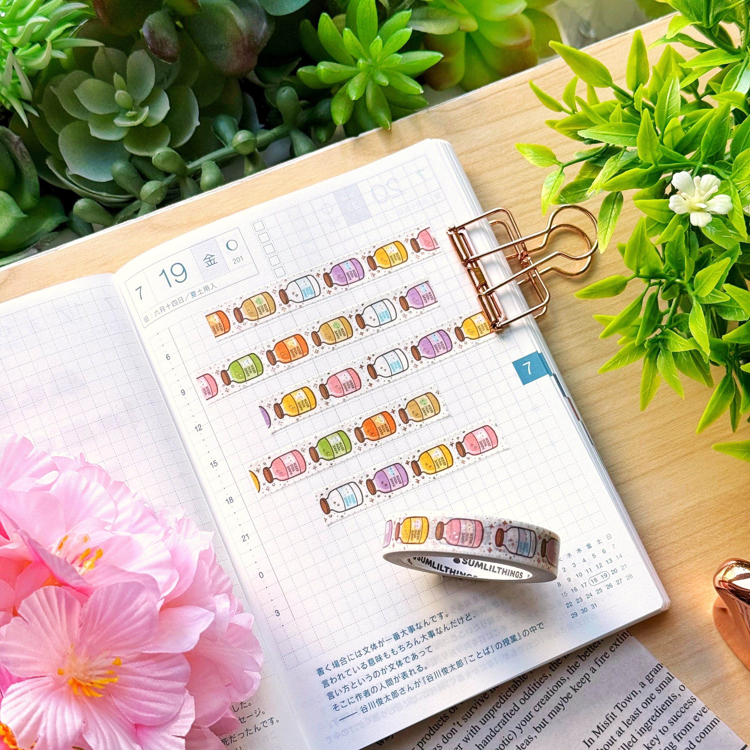 Washi Tape - Milk Tea Bottles (10mm) - Gold Foil
