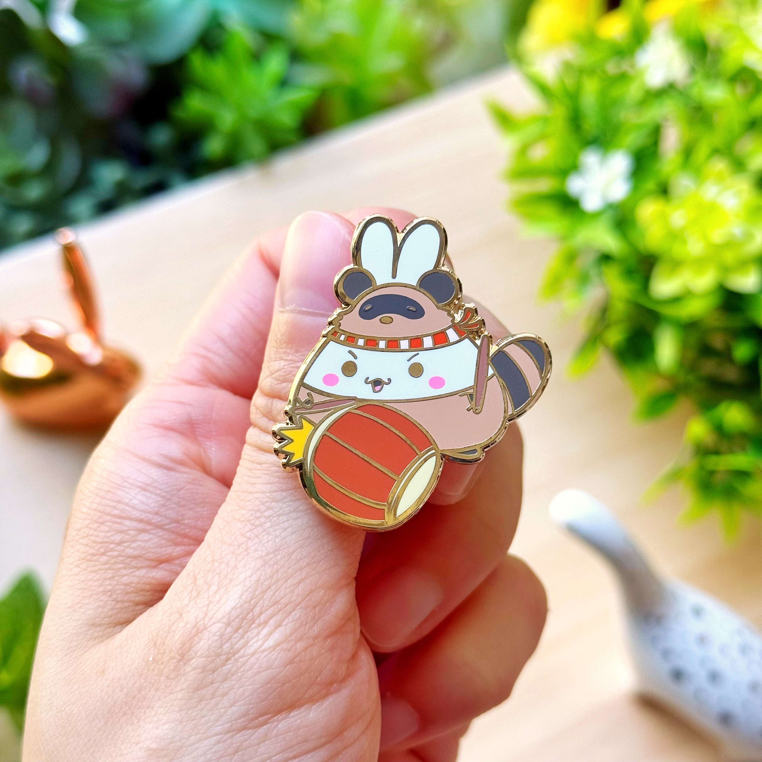 Enamel Pin - Tanuki Drumming