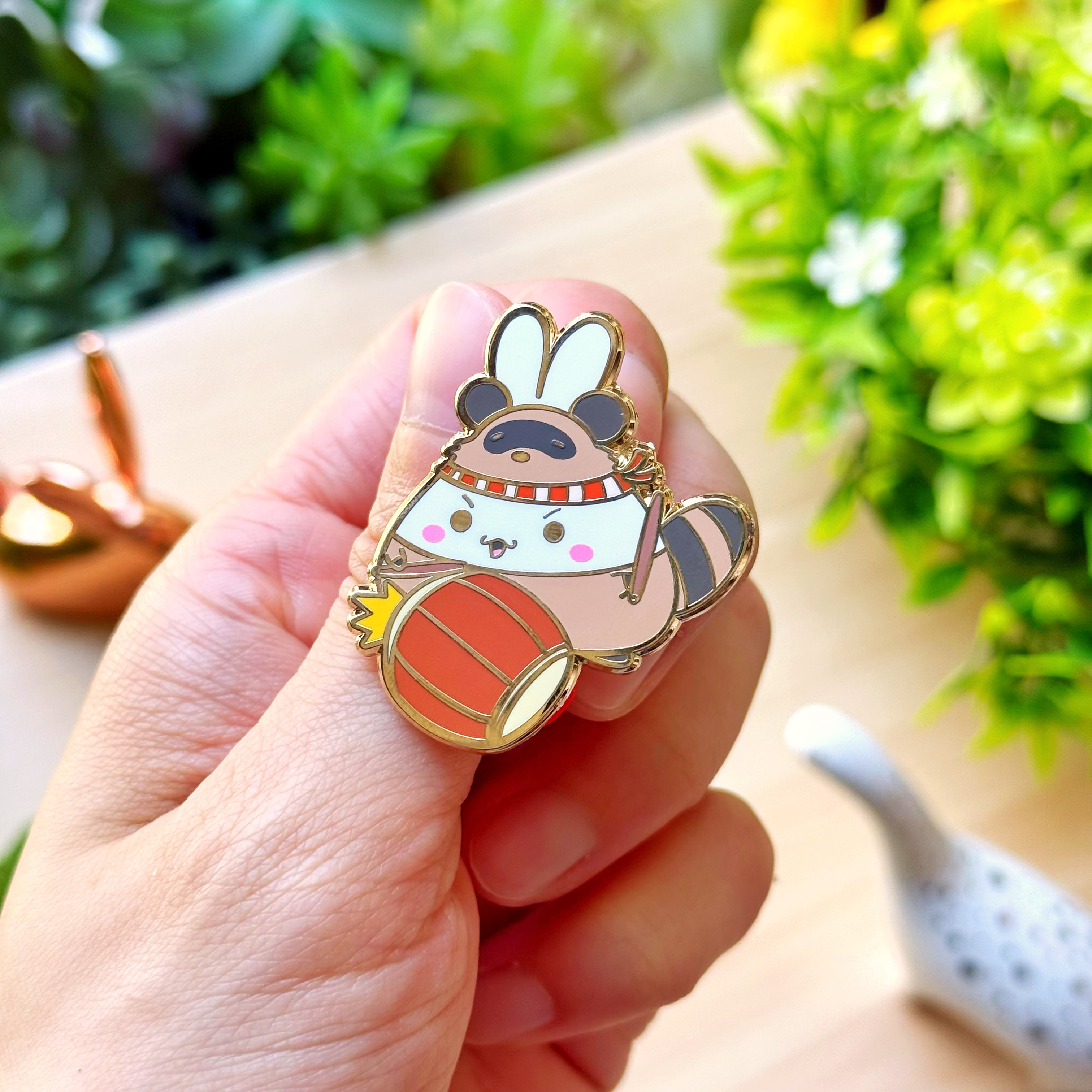 Enamel Pin - Tanuki Drumming