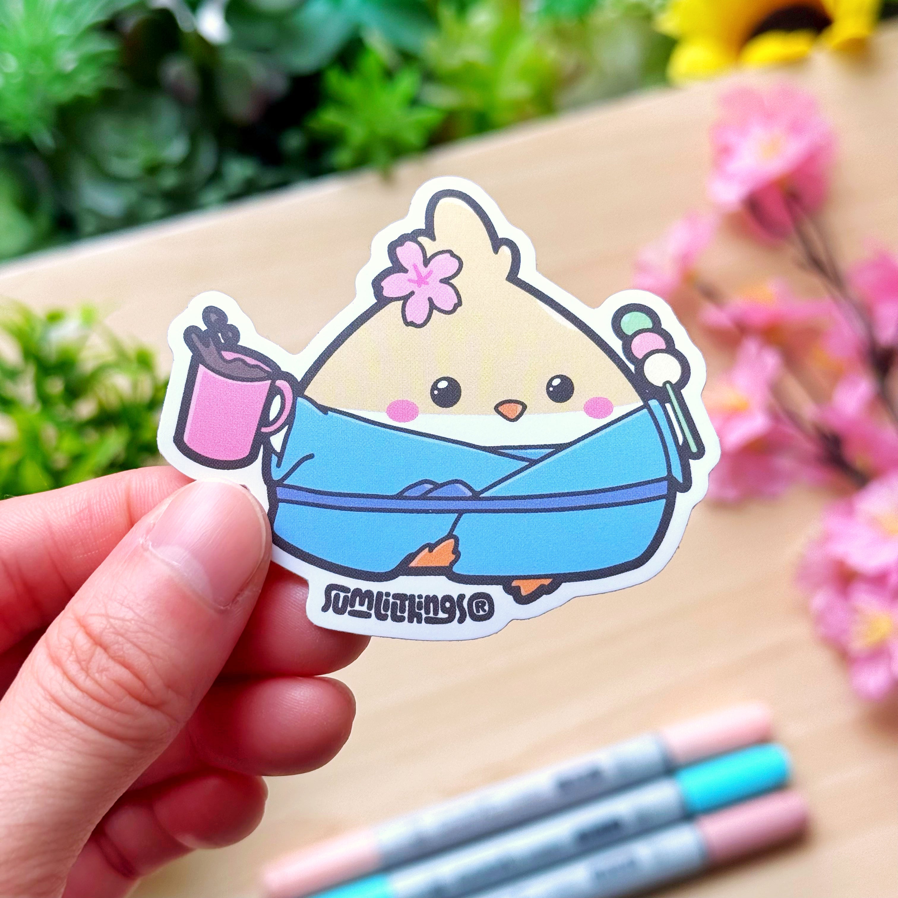 Vinyl Sticker - Sakura Chichi Running with Coffee