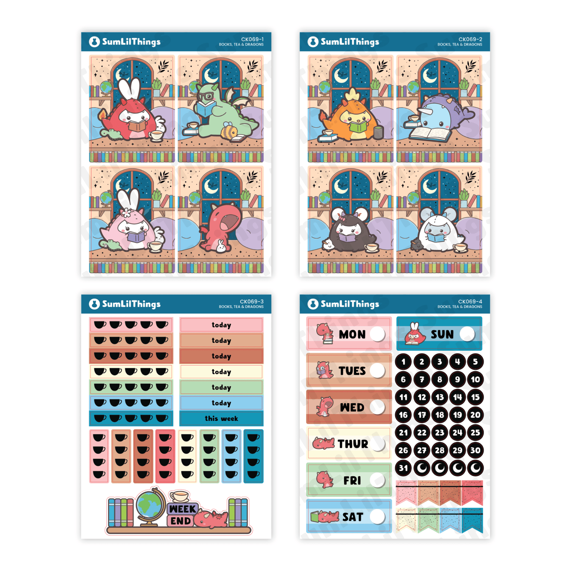 Decorative Kit - Books, Dragons & Tea (10 Pages) - Gold Foil - SumLilThings