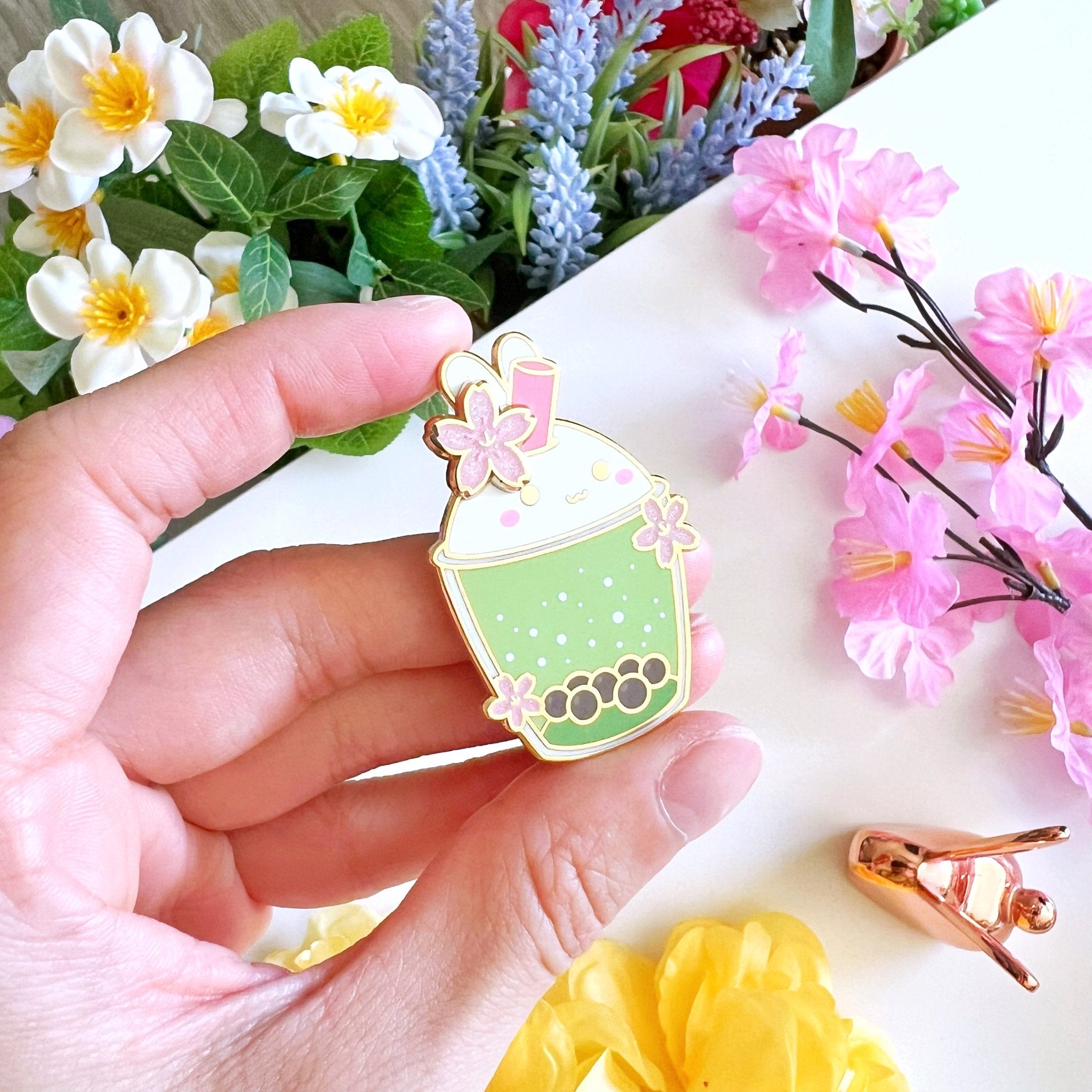 Enamel Pin - Matcha Boba (Interactive Spinner) - SumLilThings