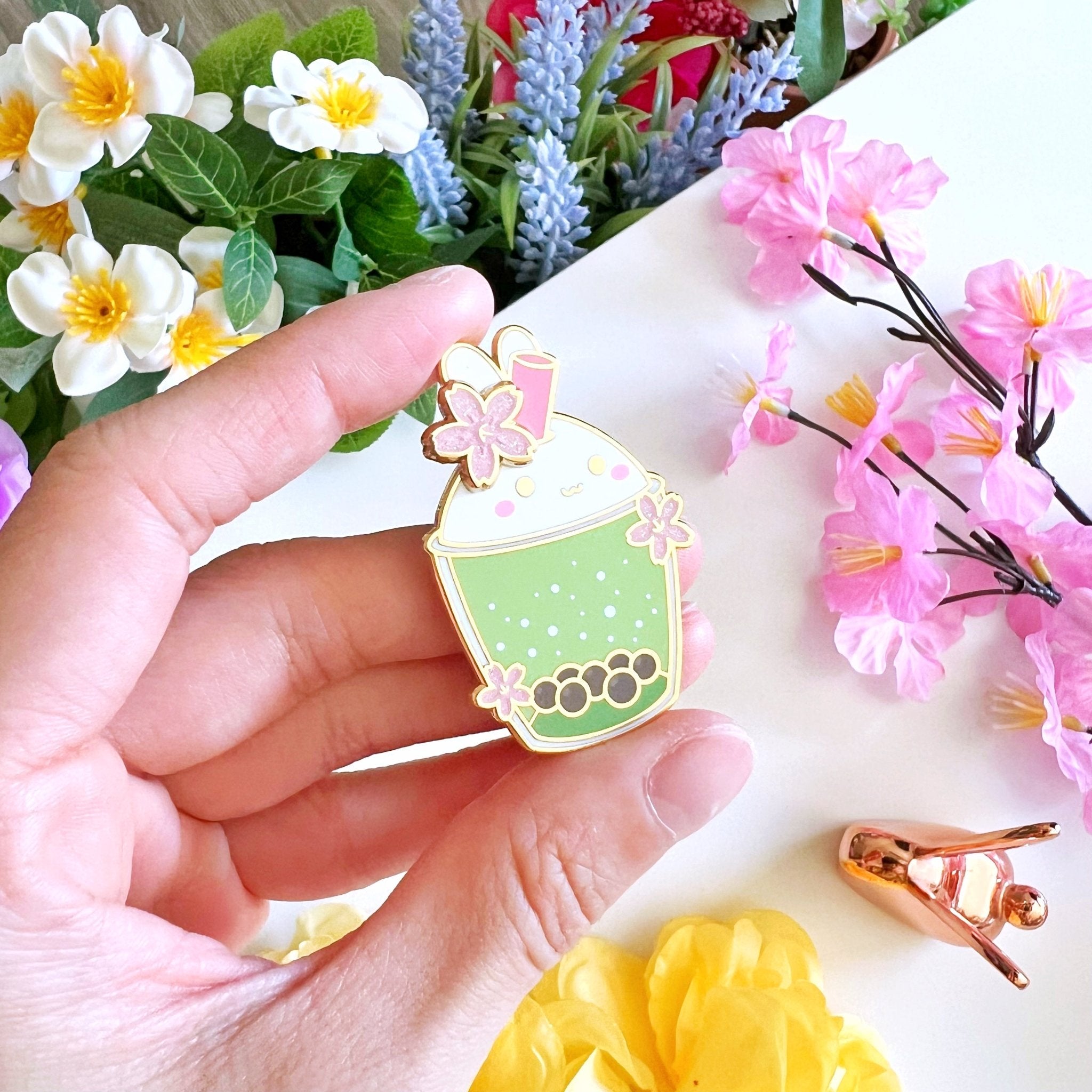 Enamel Pin - Matcha Boba (Interactive Spinner) - SumLilThings