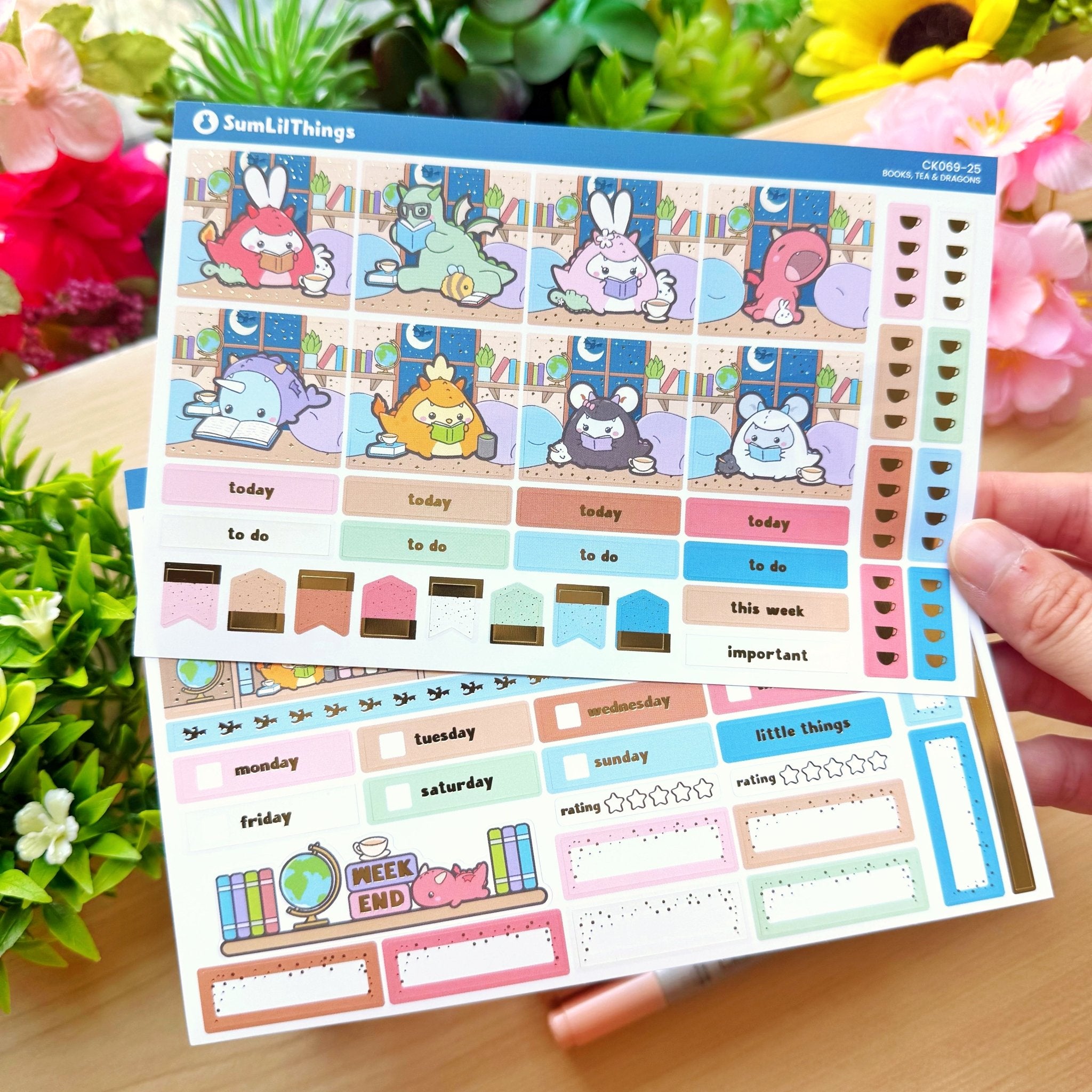 Hobonichi COUSIN - Books, Dragons & Tea - Gold Foil - SumLilThings