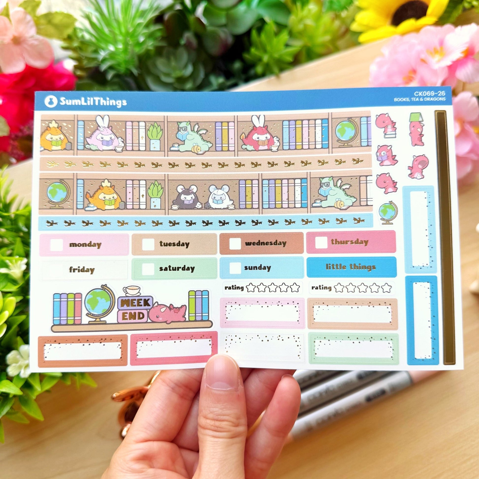 Hobonichi COUSIN - Books, Dragons & Tea - Gold Foil - SumLilThings