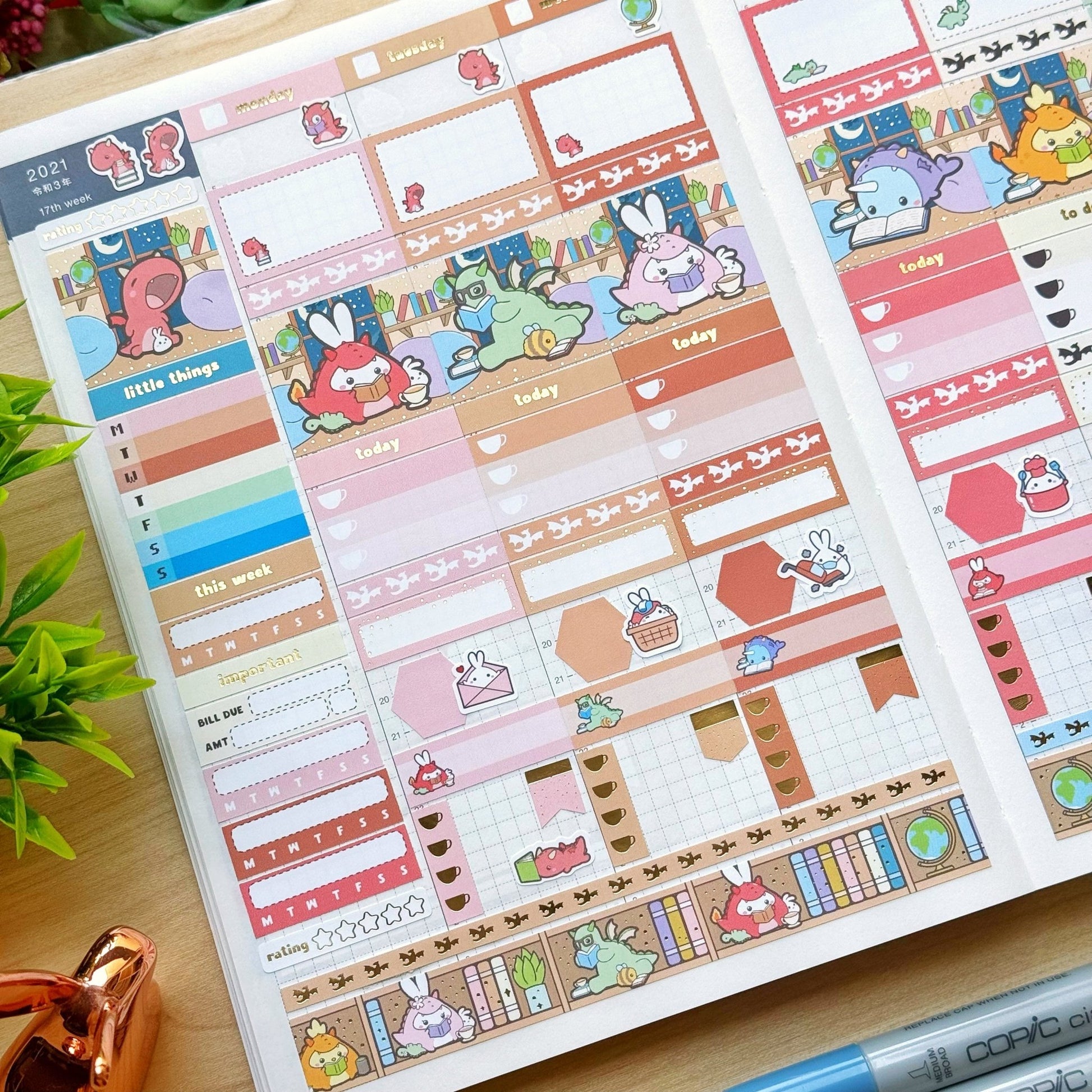 Hobonichi COUSIN - Books, Dragons & Tea - Gold Foil - SumLilThings