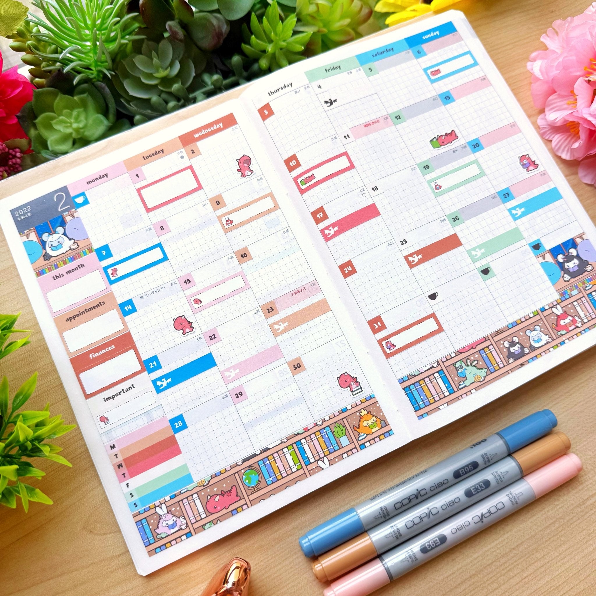 Hobonichi COUSIN - Books, Dragons & Tea - Gold Foil - SumLilThings