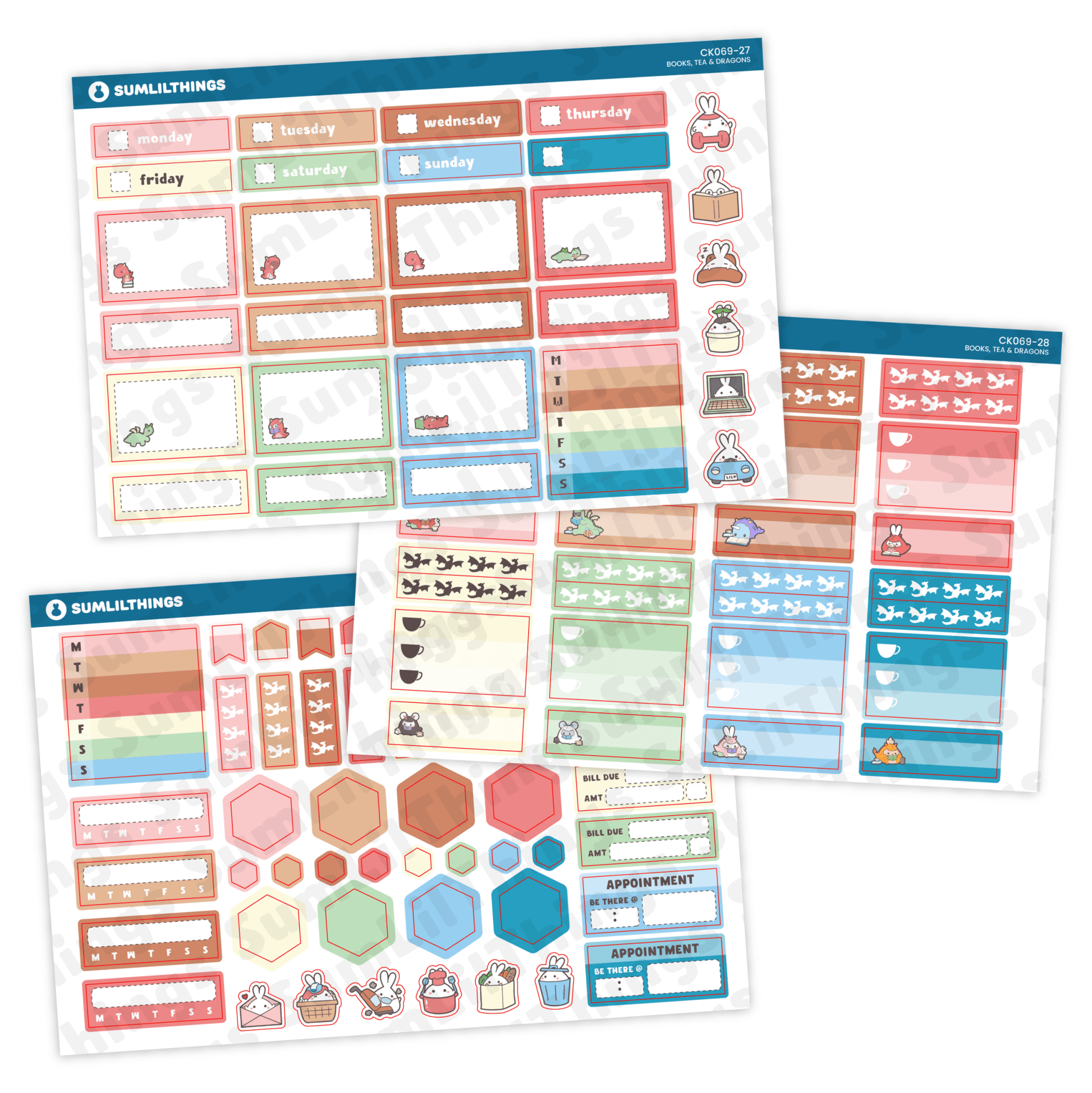 Hobonichi COUSIN - Books, Dragons & Tea - Gold Foil - SumLilThings