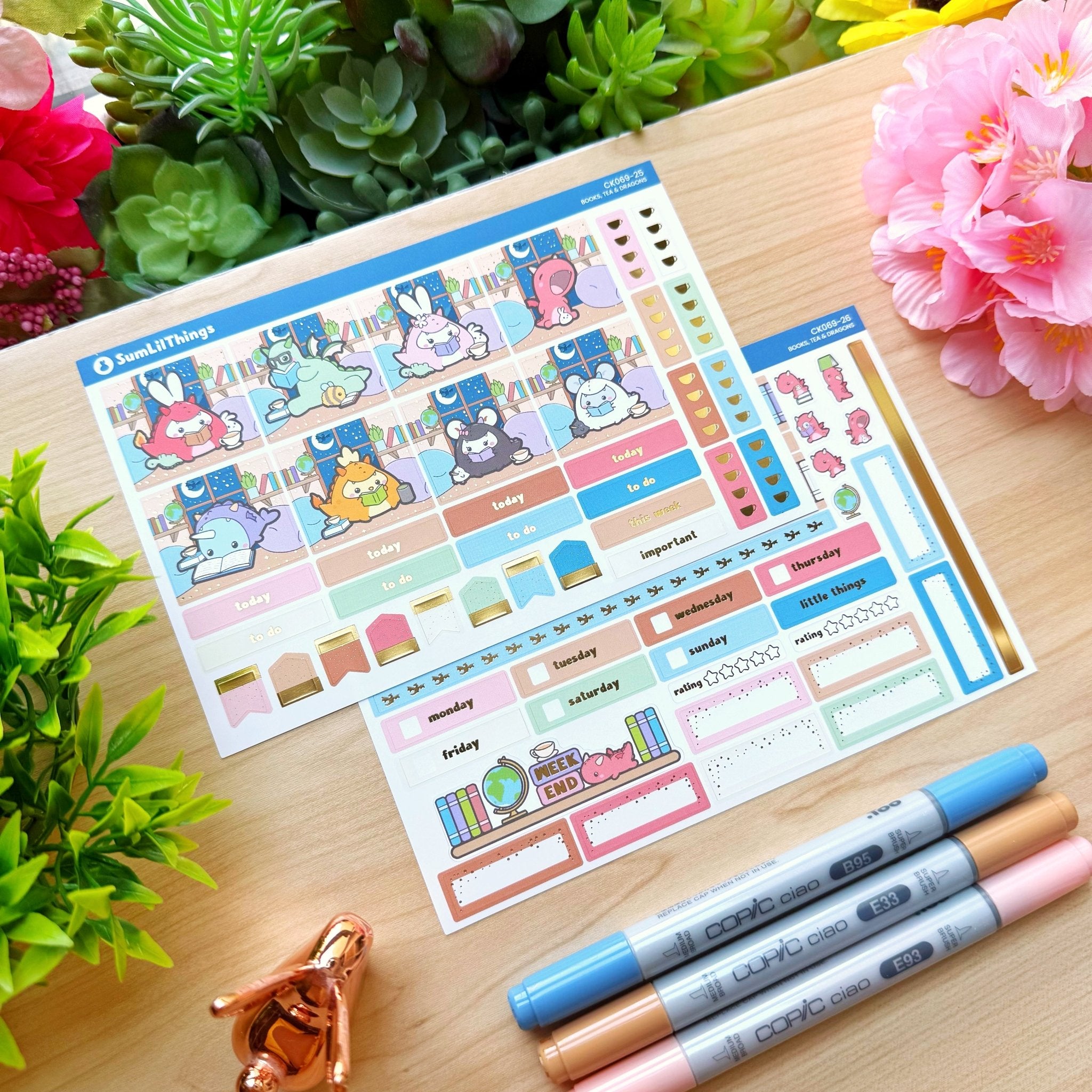 Hobonichi COUSIN - Books, Dragons & Tea - Gold Foil - SumLilThings