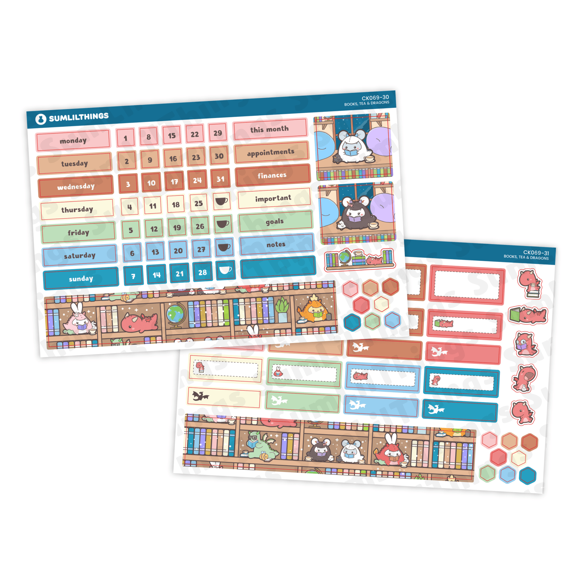 Hobonichi COUSIN - Books, Dragons & Tea - Gold Foil - SumLilThings