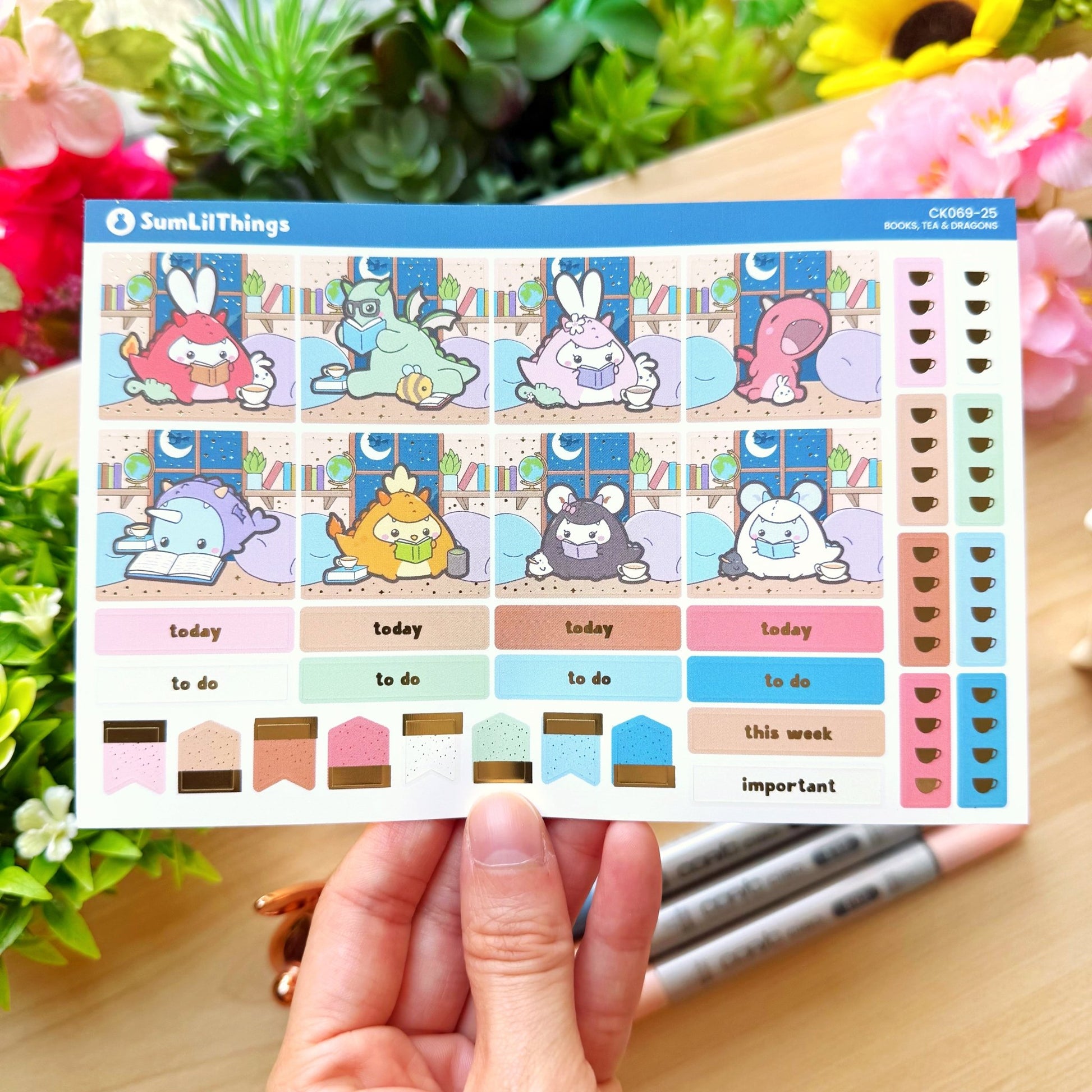 Hobonichi COUSIN - Books, Dragons & Tea - Gold Foil - SumLilThings