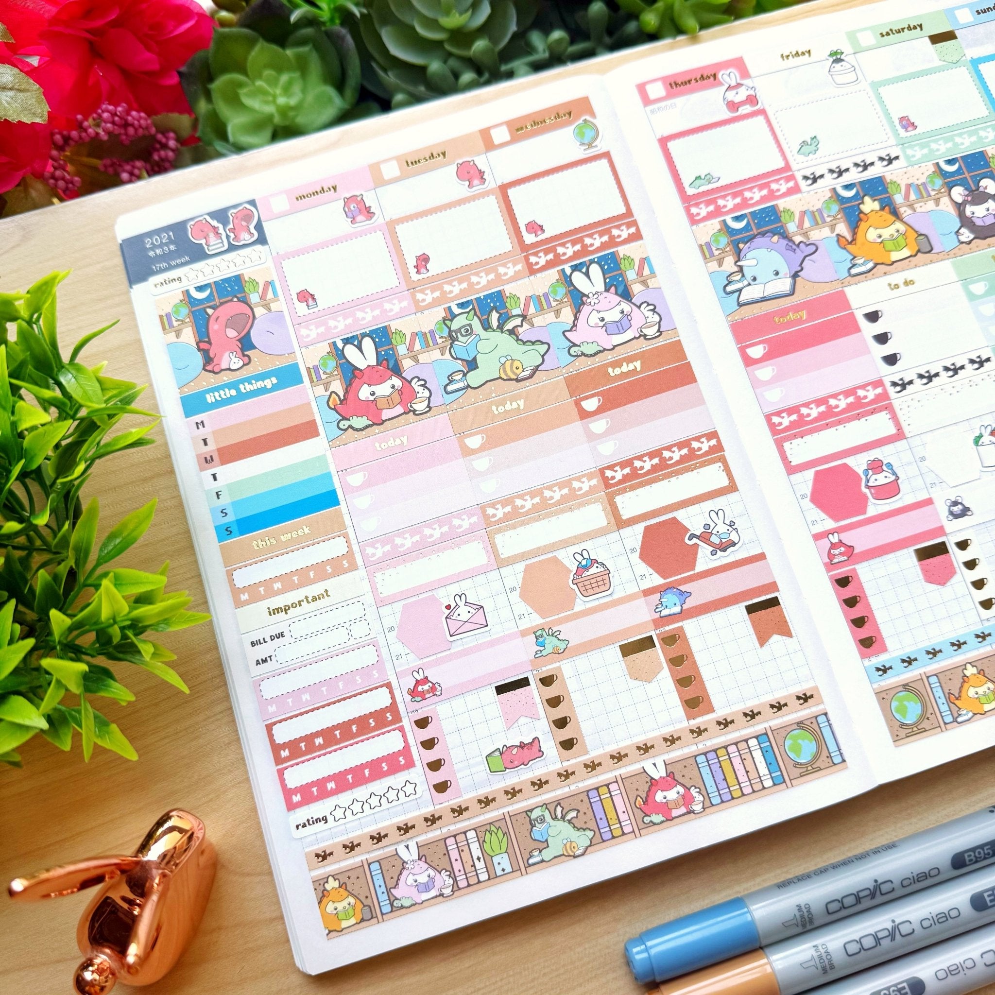 Hobonichi COUSIN - Books, Dragons & Tea - Gold Foil - SumLilThings