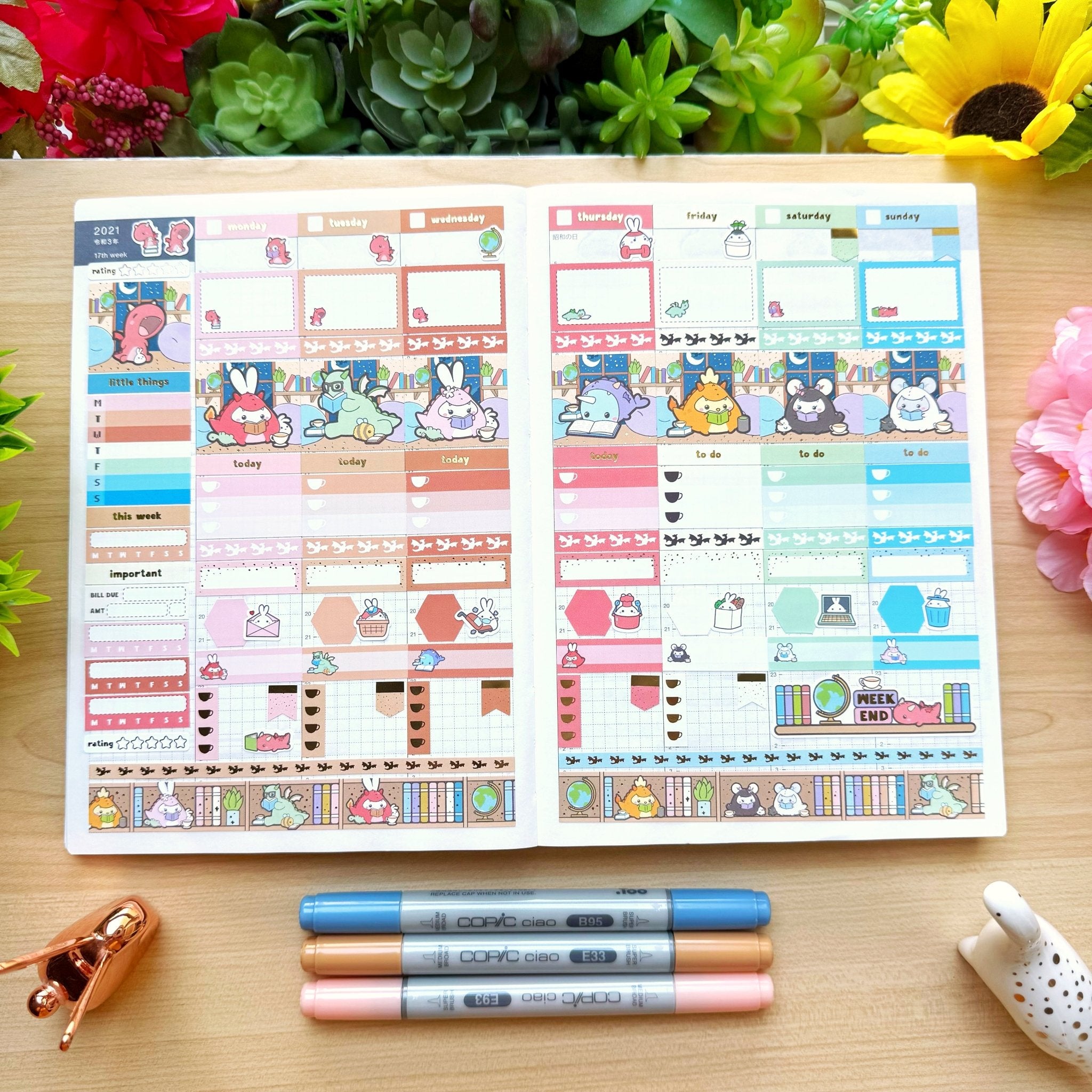 Hobonichi COUSIN - Books, Dragons & Tea - Gold Foil - SumLilThings